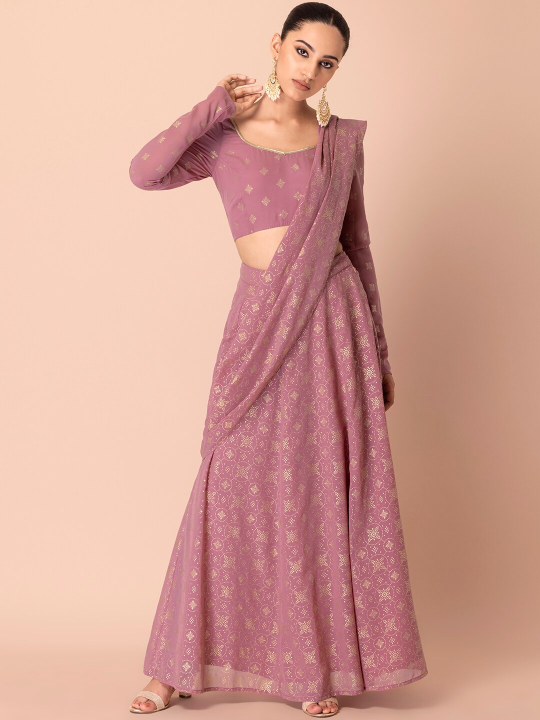

INDYA Woven Design Zari Ready To Wear Saree, Pink