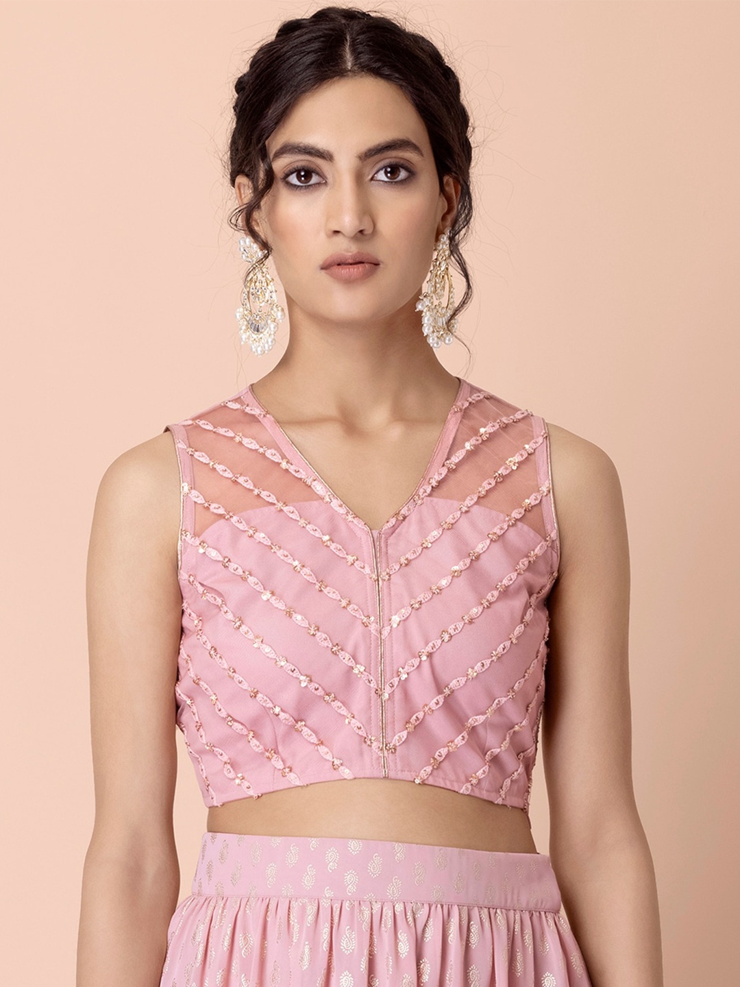 

INDYA Embellished Embroidered Crop Top, Pink