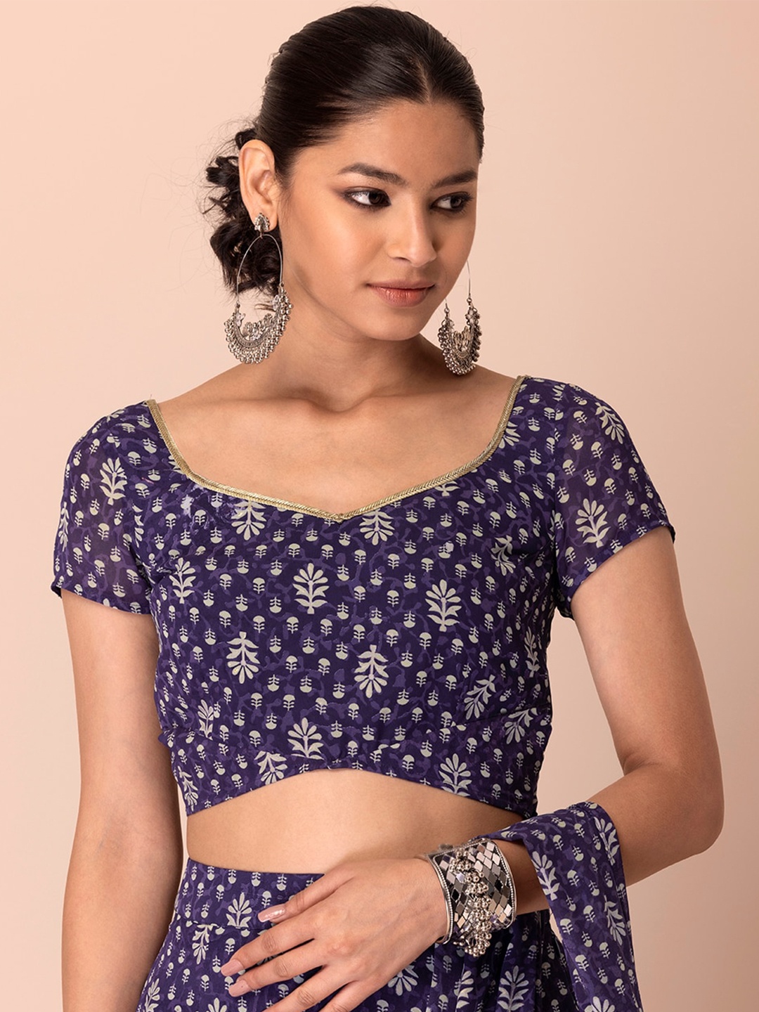 

Rang by Indya Women Floral Smocked Saree Blouse, Purple