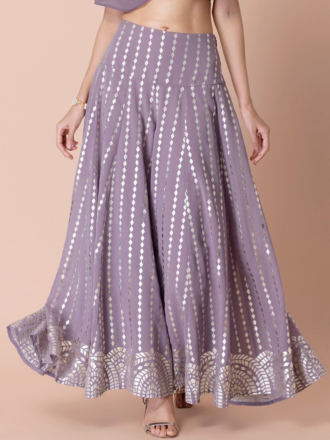 

INDYA Women Foil-Printed Palazzo, Purple