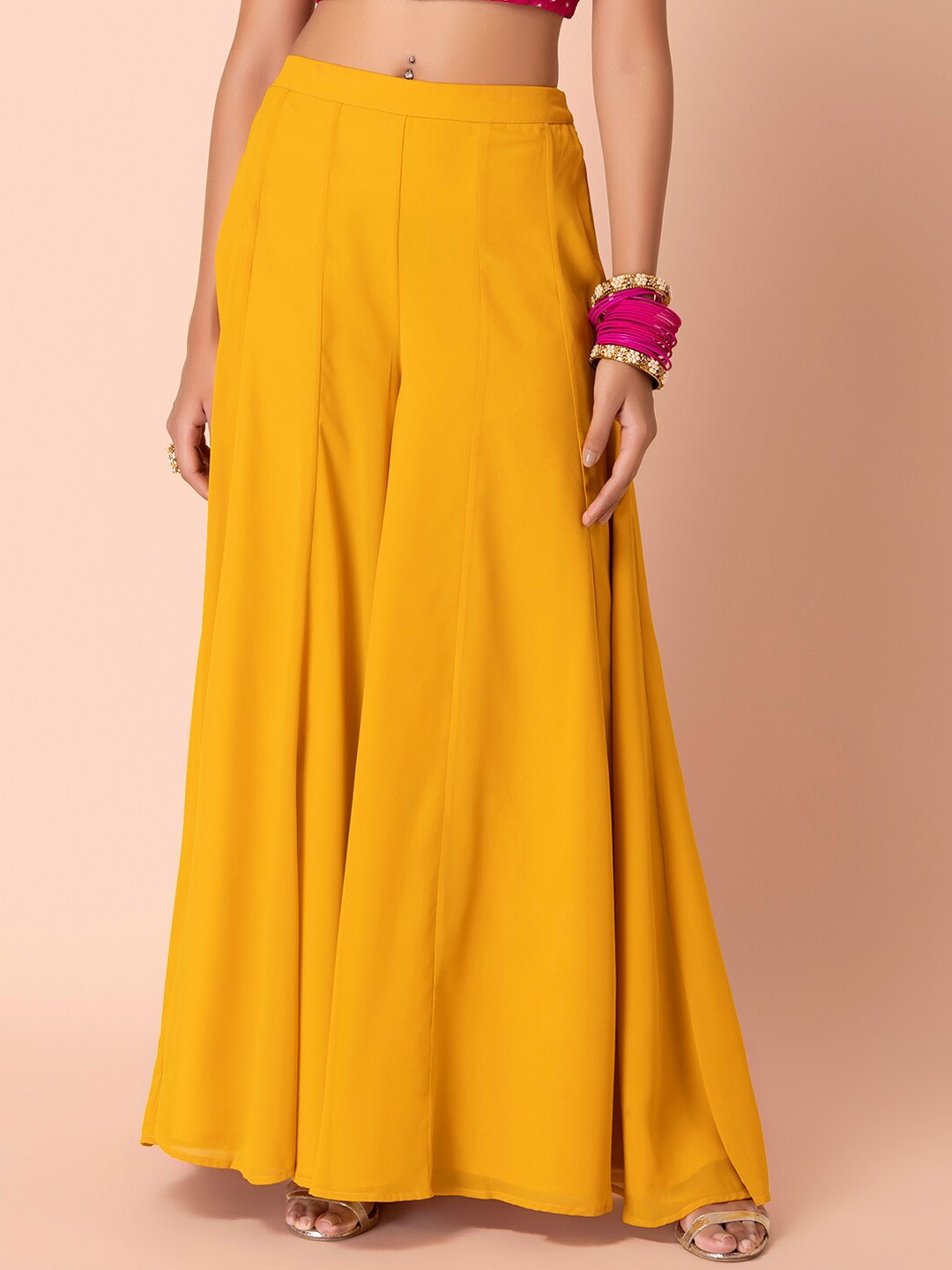 

Rang by Indya Women Flared Ethnic Palazzos, Yellow