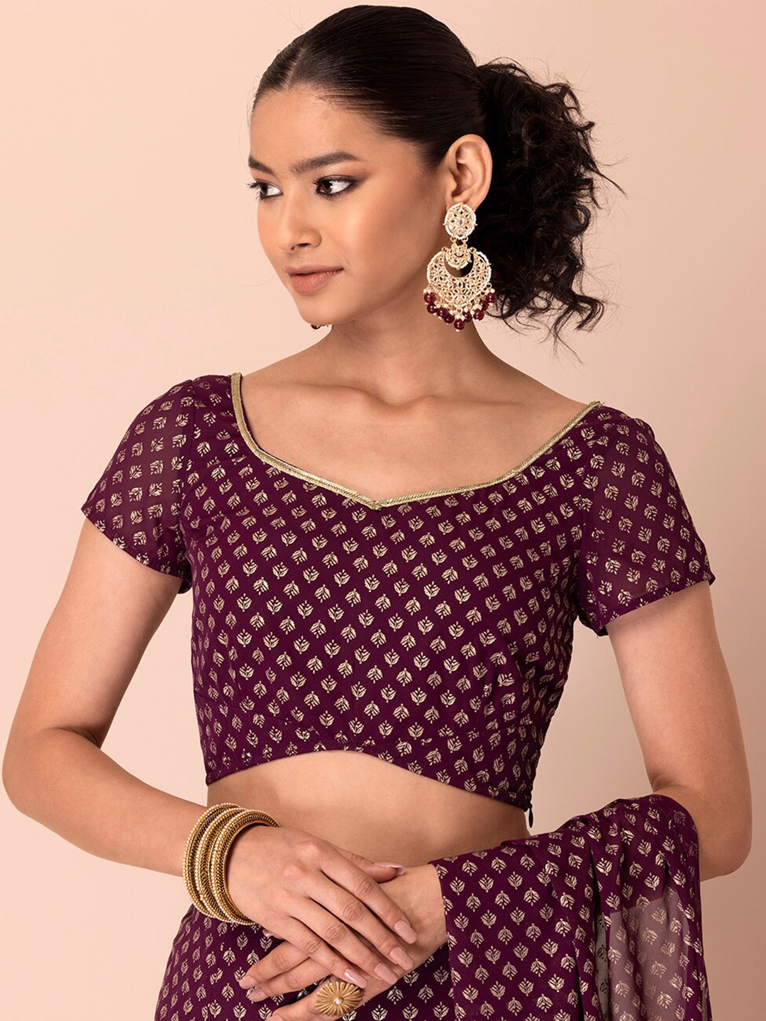 

INDYA Foil Cut Out Blouse, Purple