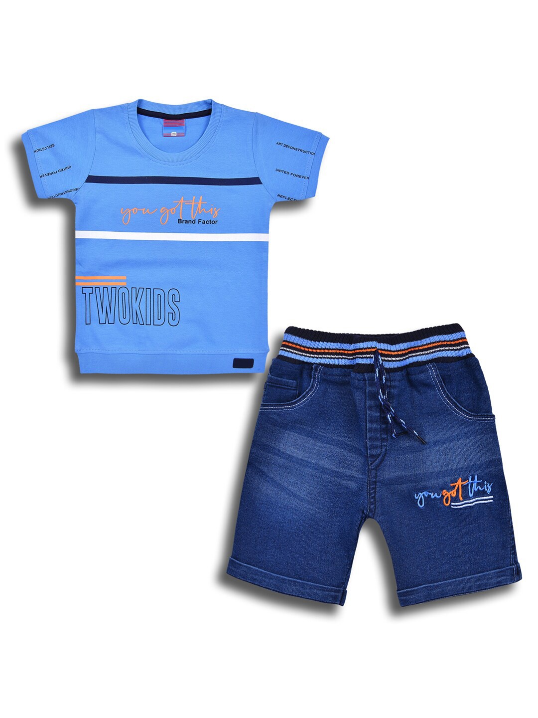 

Wish Karo Boys Printed Round Neck T-shirt with Shorts, Blue