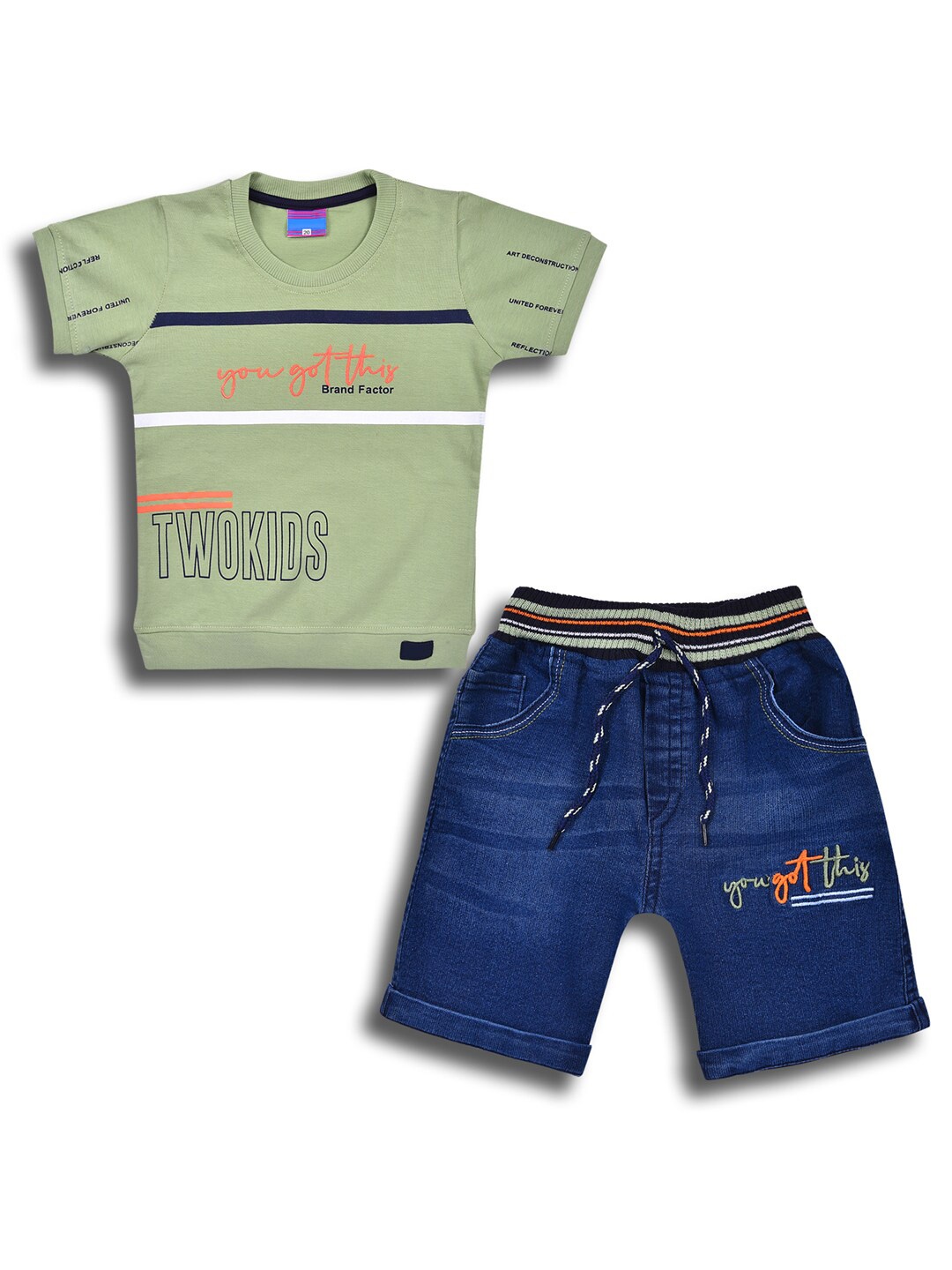 

Wish Karo Boys Printed Round Neck T-shirt with Shorts, Green