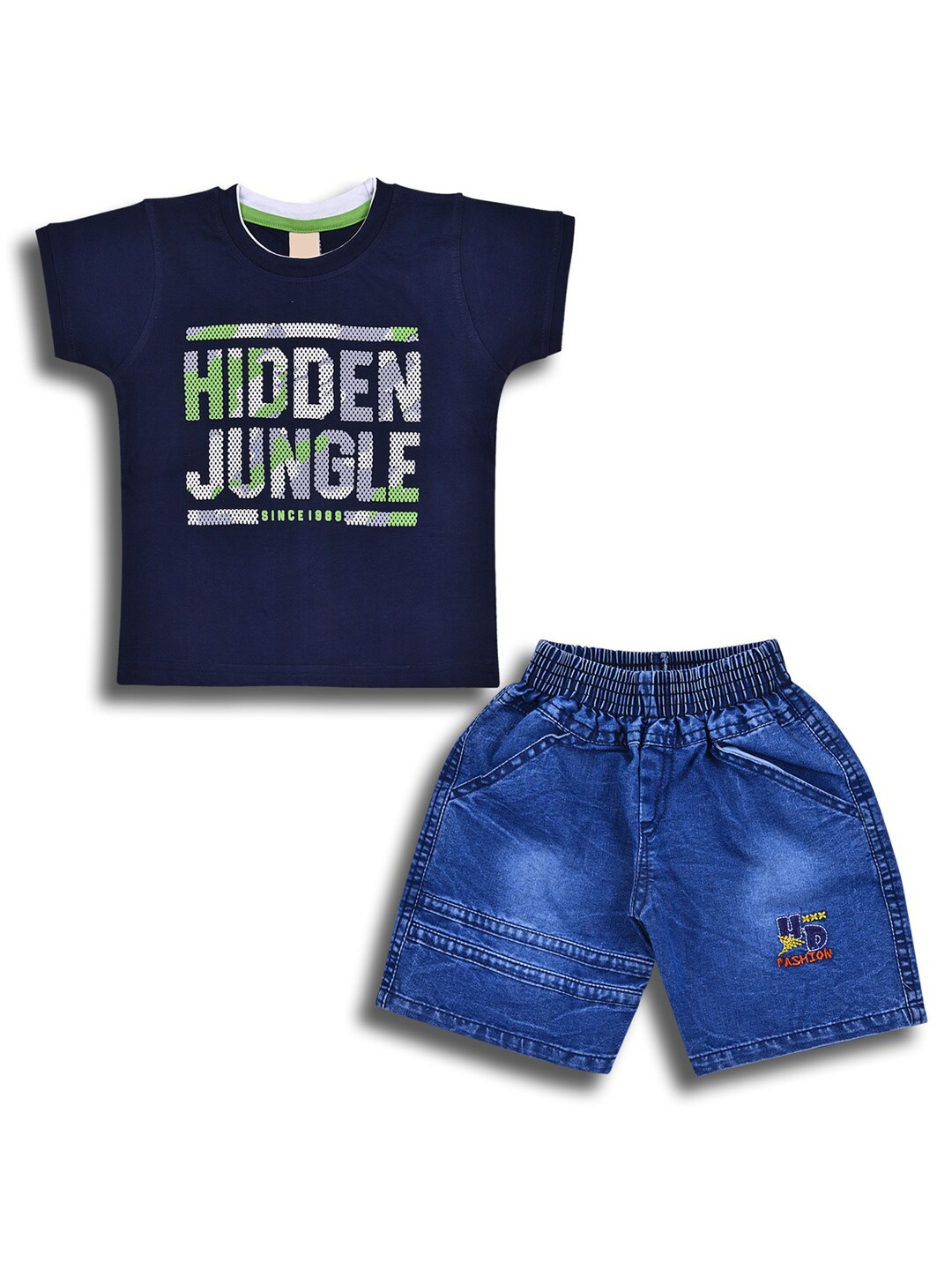 

Wish Karo Boys Printed Round Neck T-shirt with Shorts, Navy blue