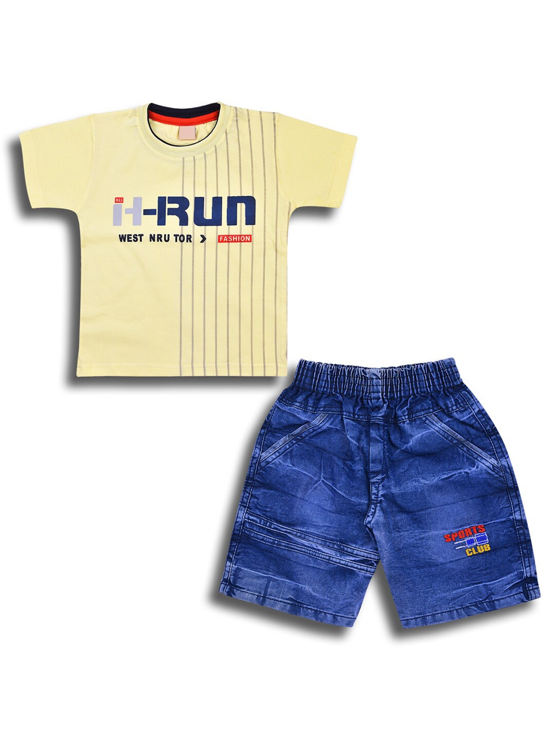 

Wish Karo Boys Printed Round Neck T-shirt with Shorts, Yellow