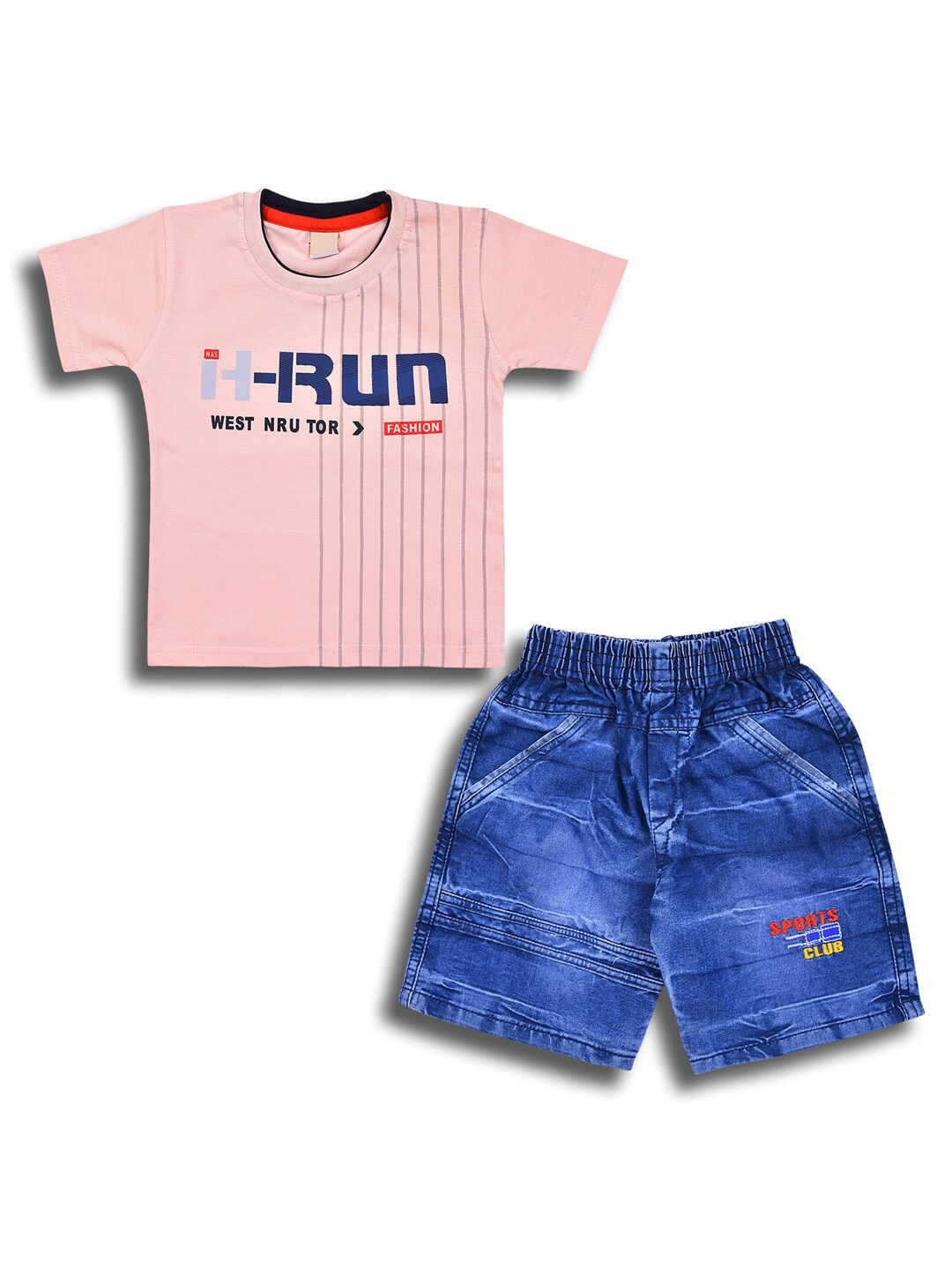 

Wish Karo Boys Printed T-shirt with Shorts, Peach