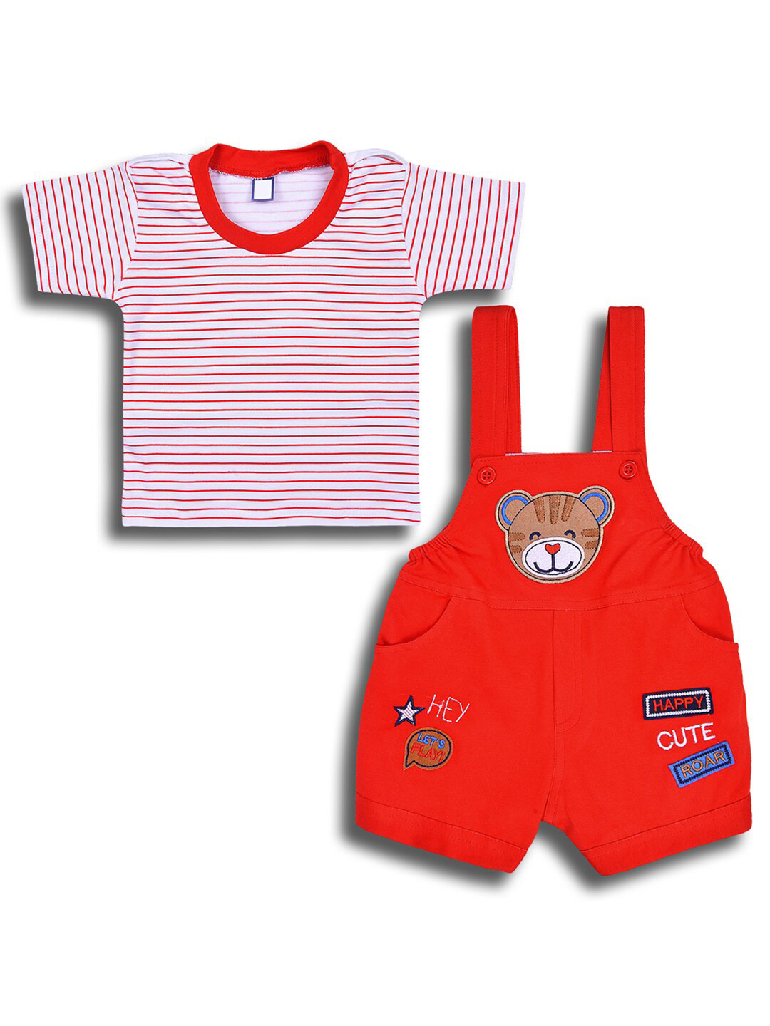 

Wish Karo Infants Boys Dungaree With Striped T-shirt, Red