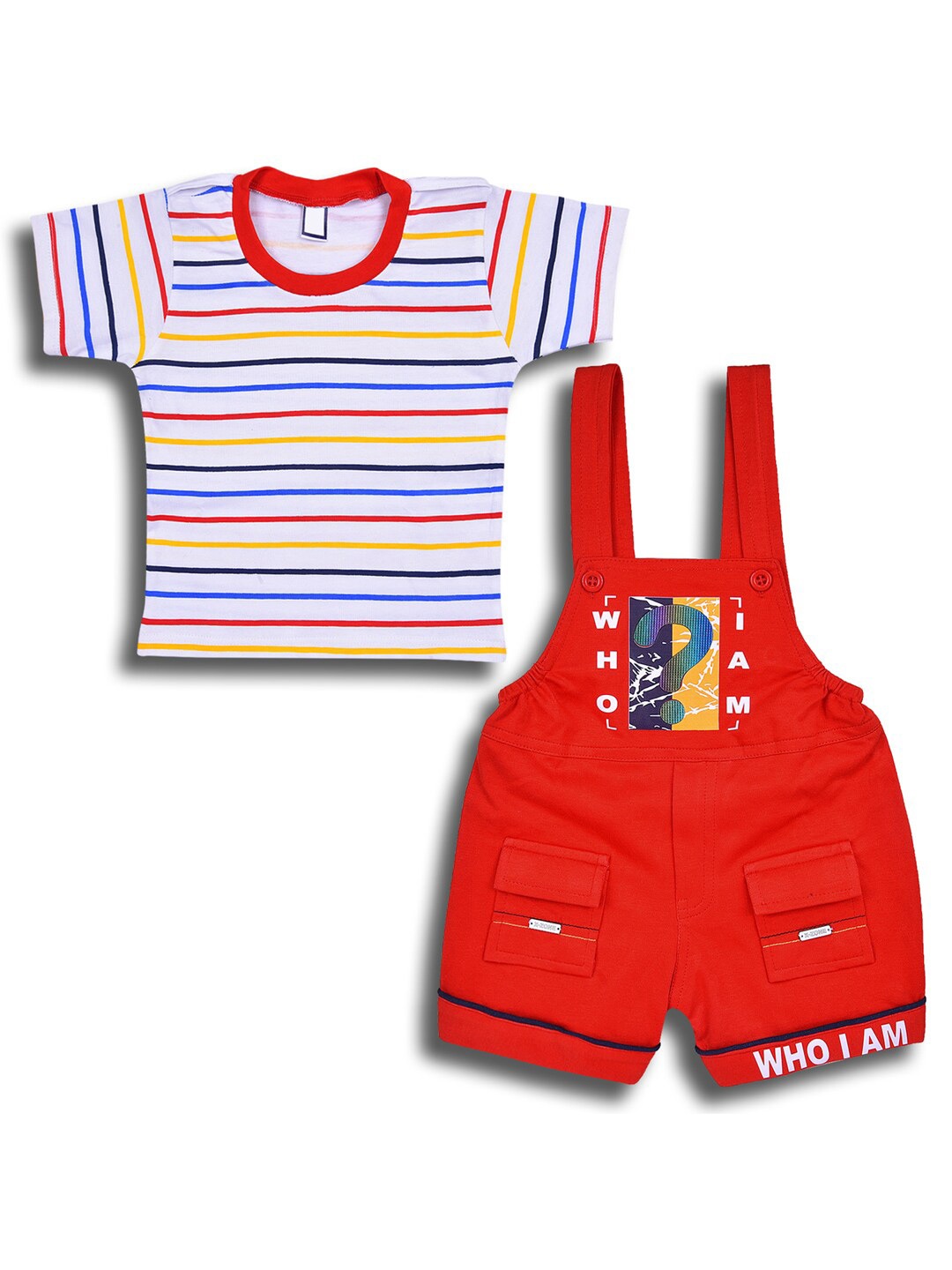 

Wish Karo Boys Cotton Striped T-shirt with Shorts, Red