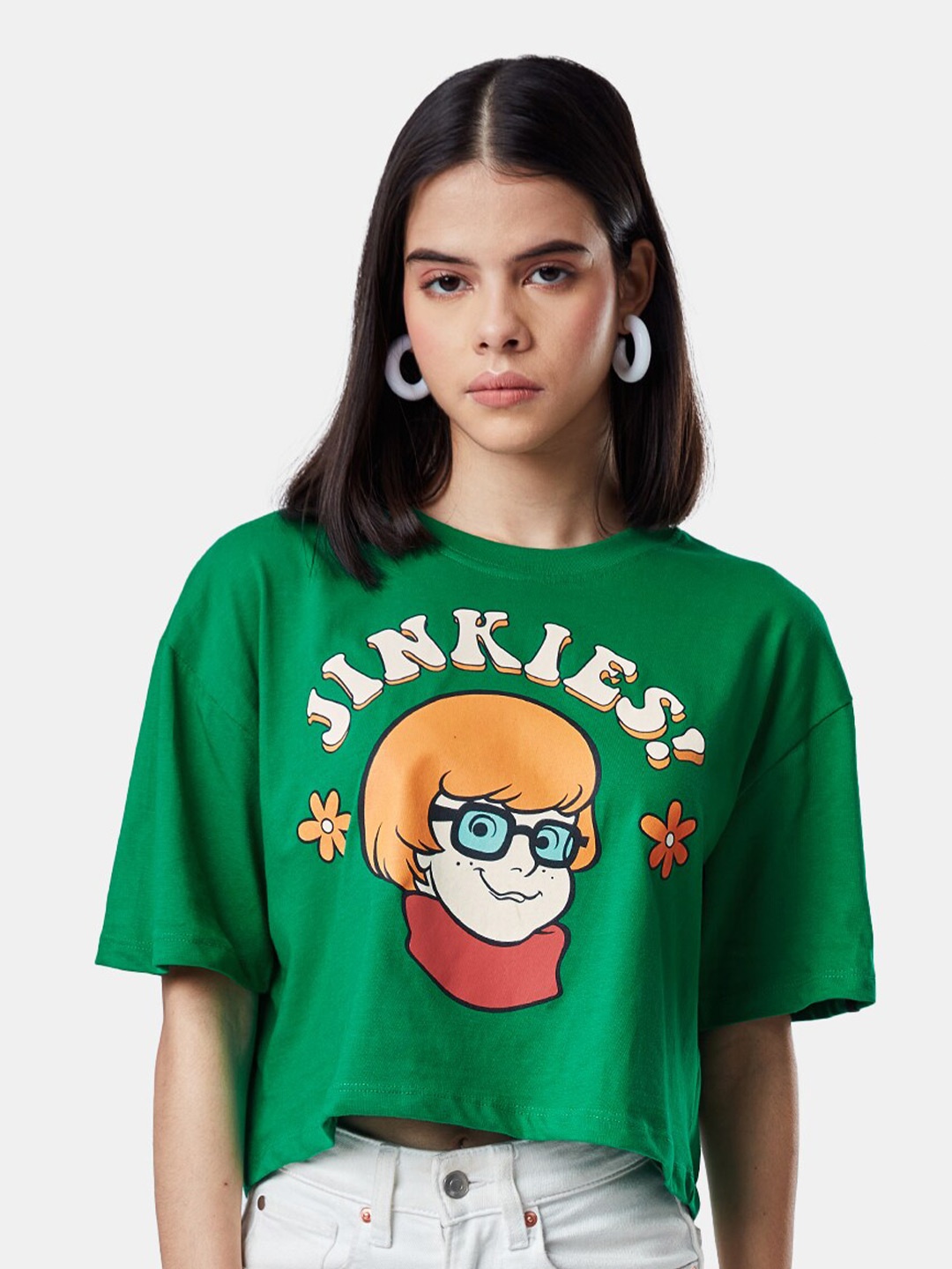 

The Souled Store Women Printed Sleeves Oversized T-shirt, Green