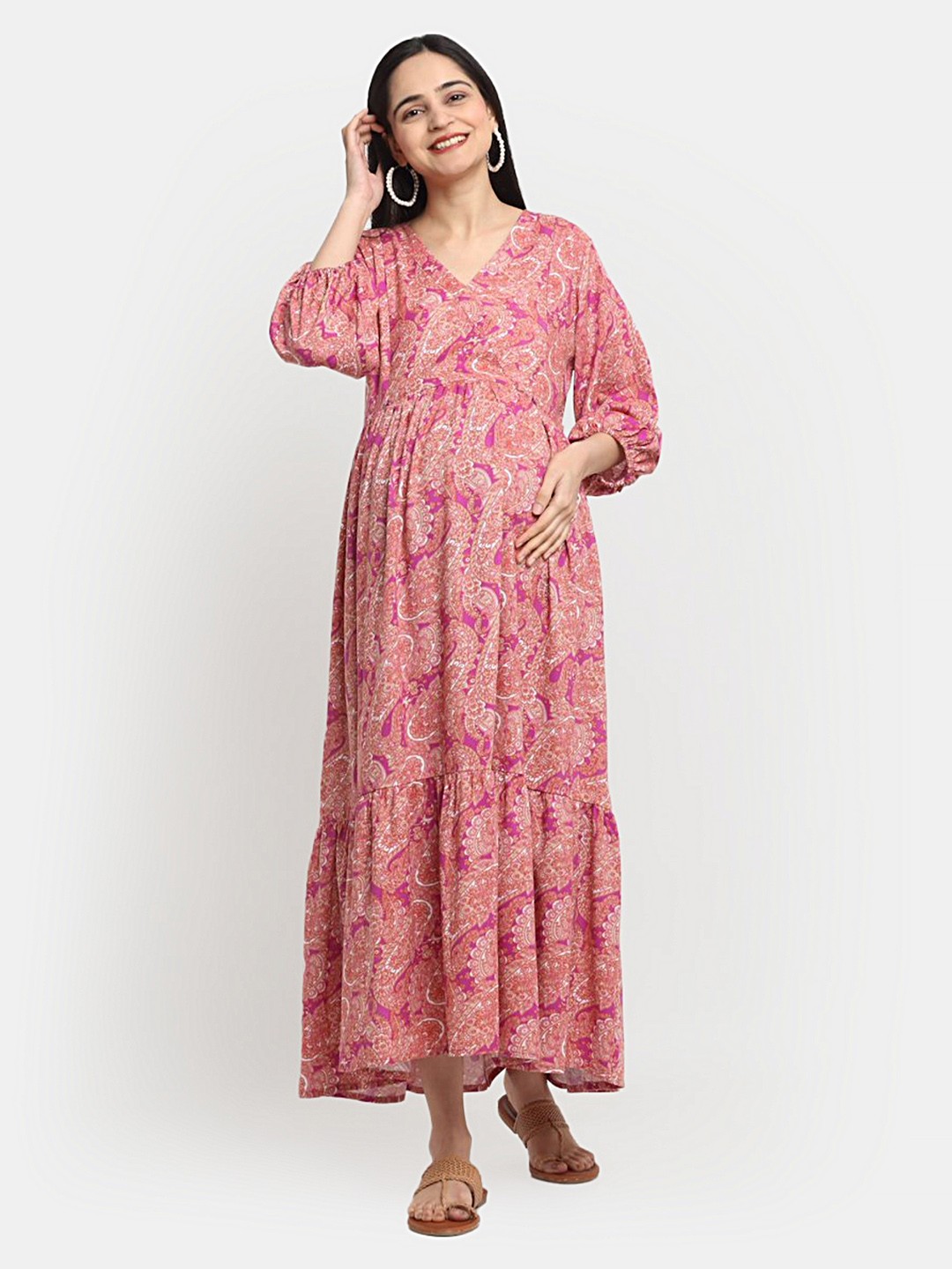 

Mylo Maternity A-Line Dress with Zipper, Pink