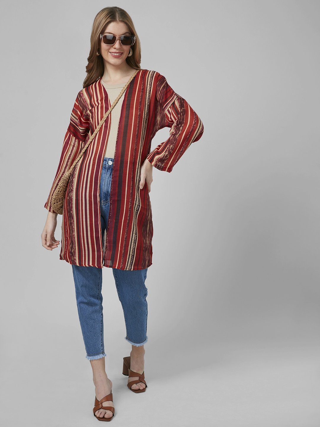 

Style Quotient Women Printed Longline Shrug, Rust