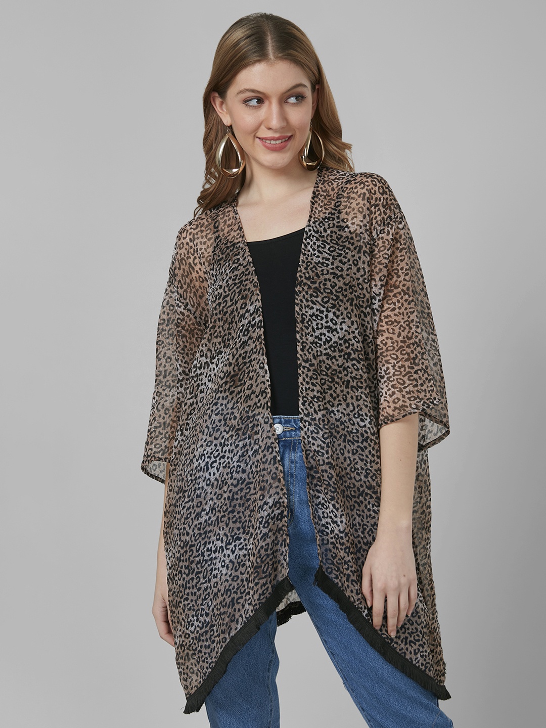 

Style Quotient Women Printed Longline Shrug, Black