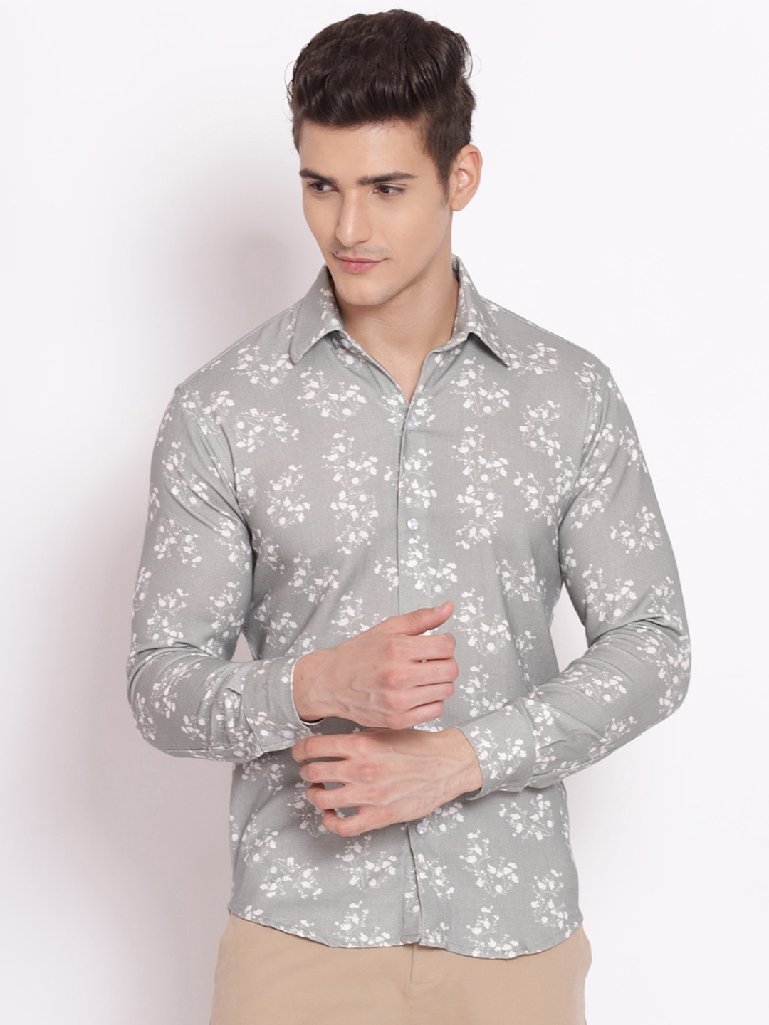 

Shurtz N Skurtz Men Straight Floral Printed Cotton Casual Shirt, Grey