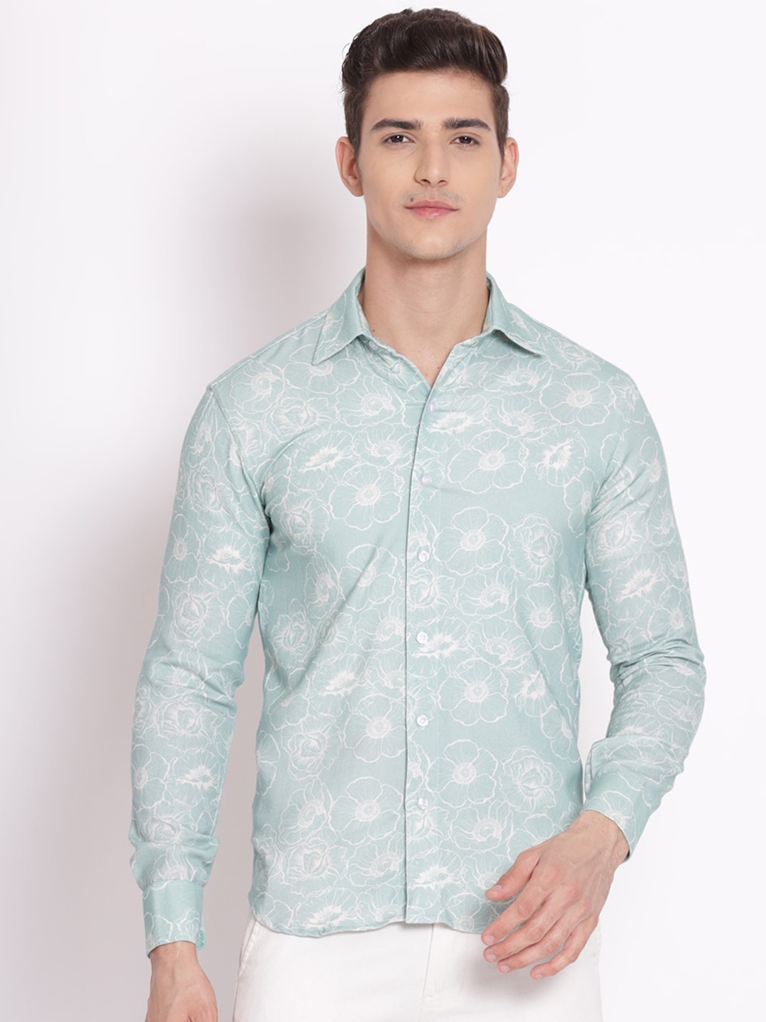 

Shurtz N Skurtz Men Cotton Straight Floral Printed Casual Shirt, Green
