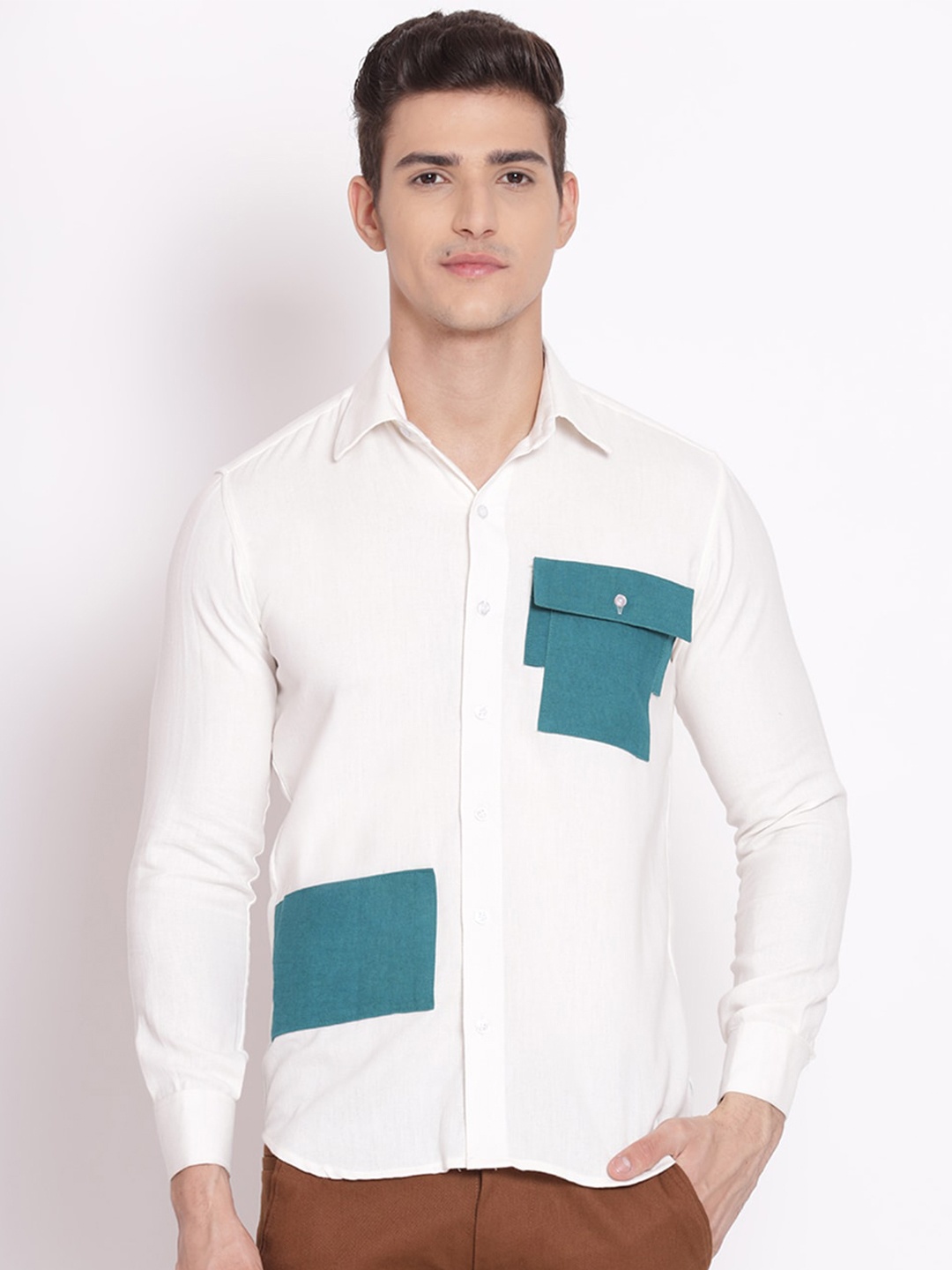

Shurtz N Skurtz Men Straight Colourblocked Casual Cotton Shirt, White