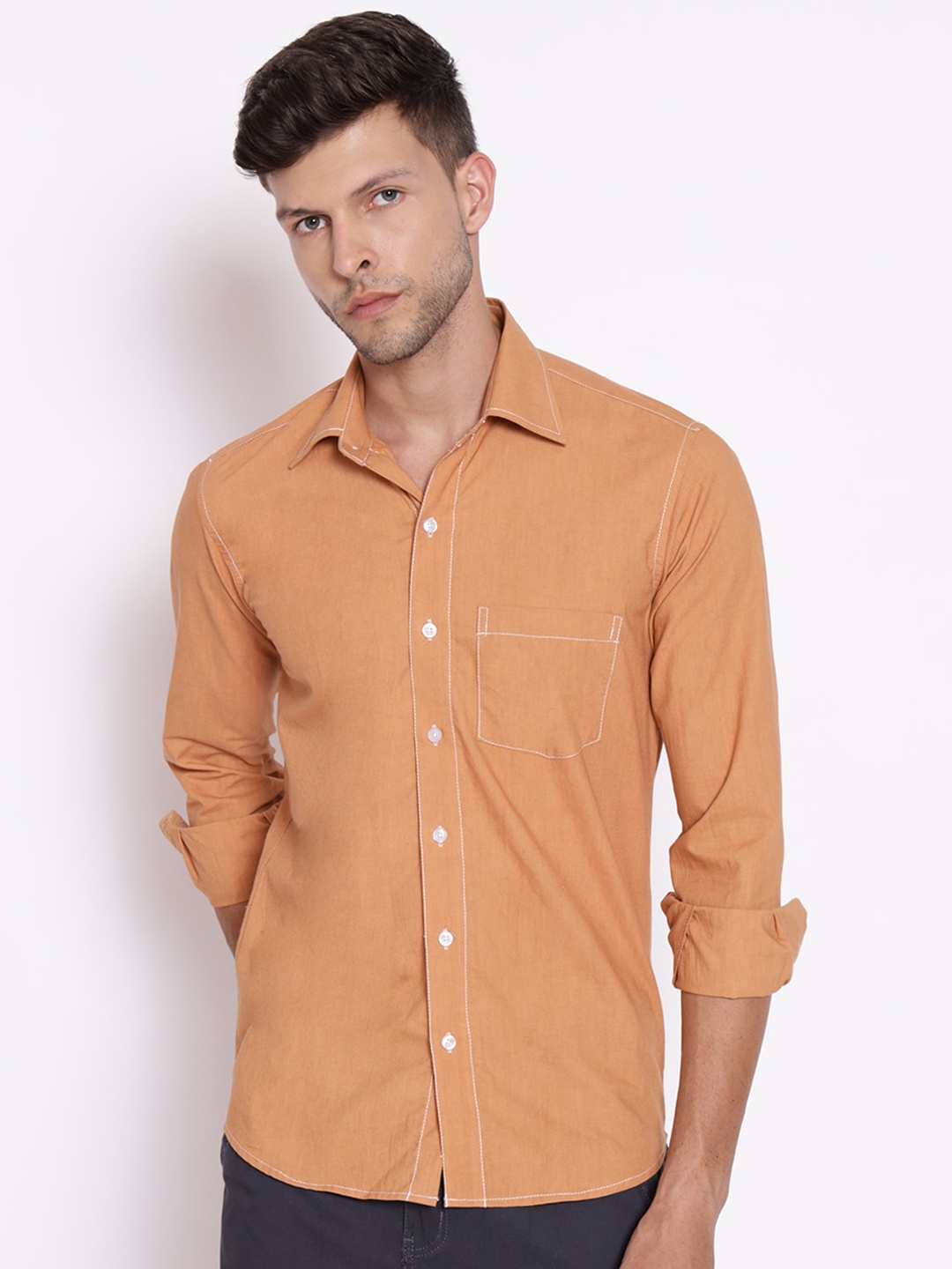 

Shurtz N Skurtz Men Straight Casual Cotton Shirt, Rust