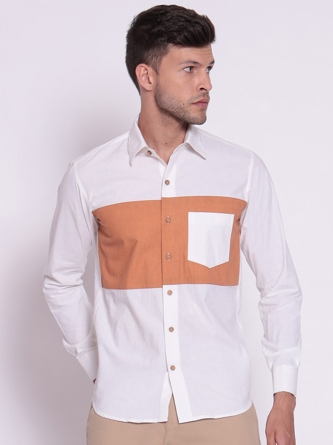 

Shurtz N Skurtz Men Straight Colourblocked Casual Cotton Shirt, White