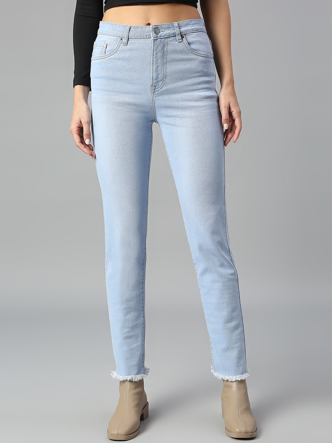 

TARAMA Women Slim Straight Fit High-Rise Stretchable Jeans, Blue
