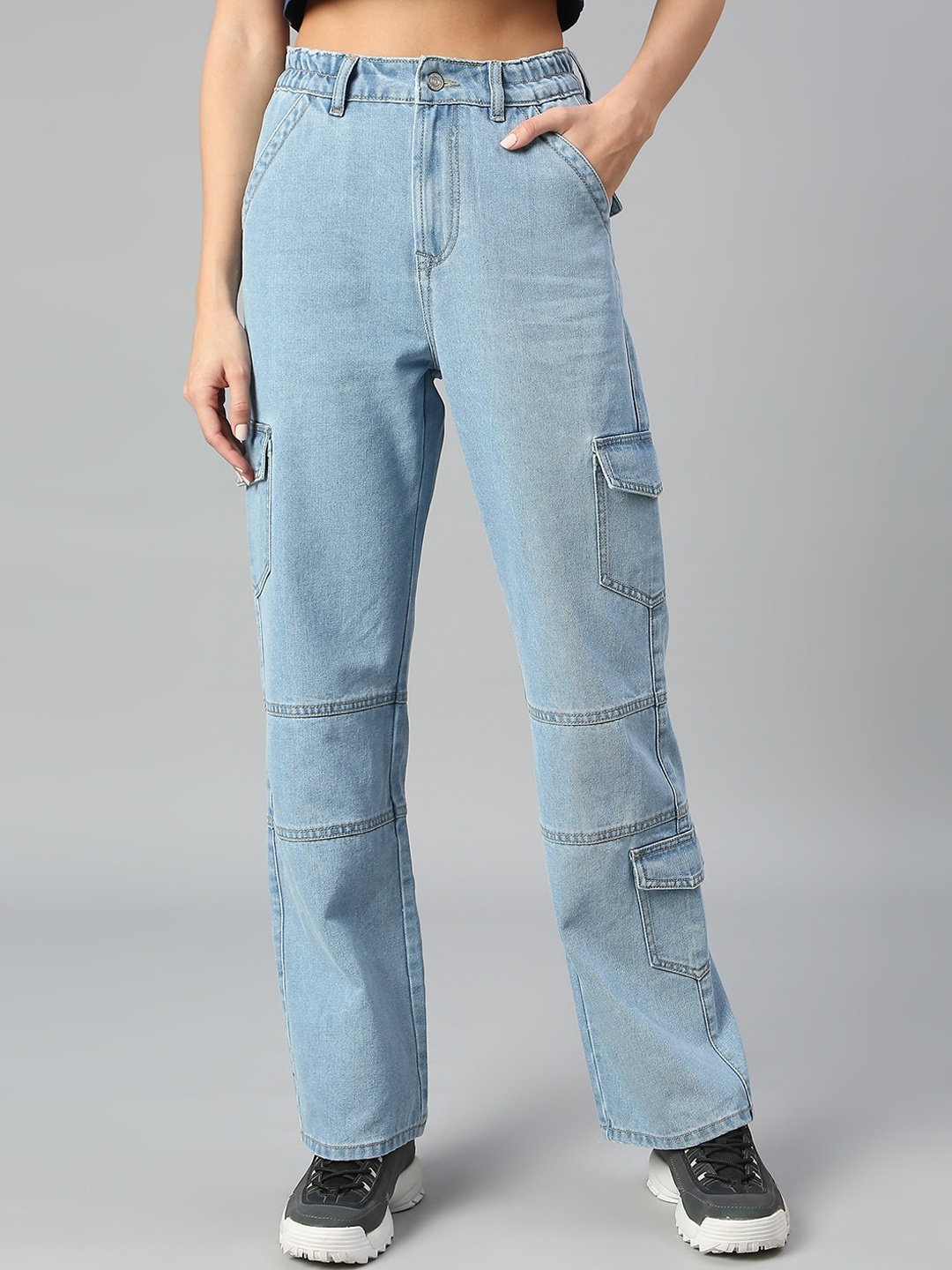 

TARAMA Women Straight Fit High-Rise Pure Cotton Jeans, Blue