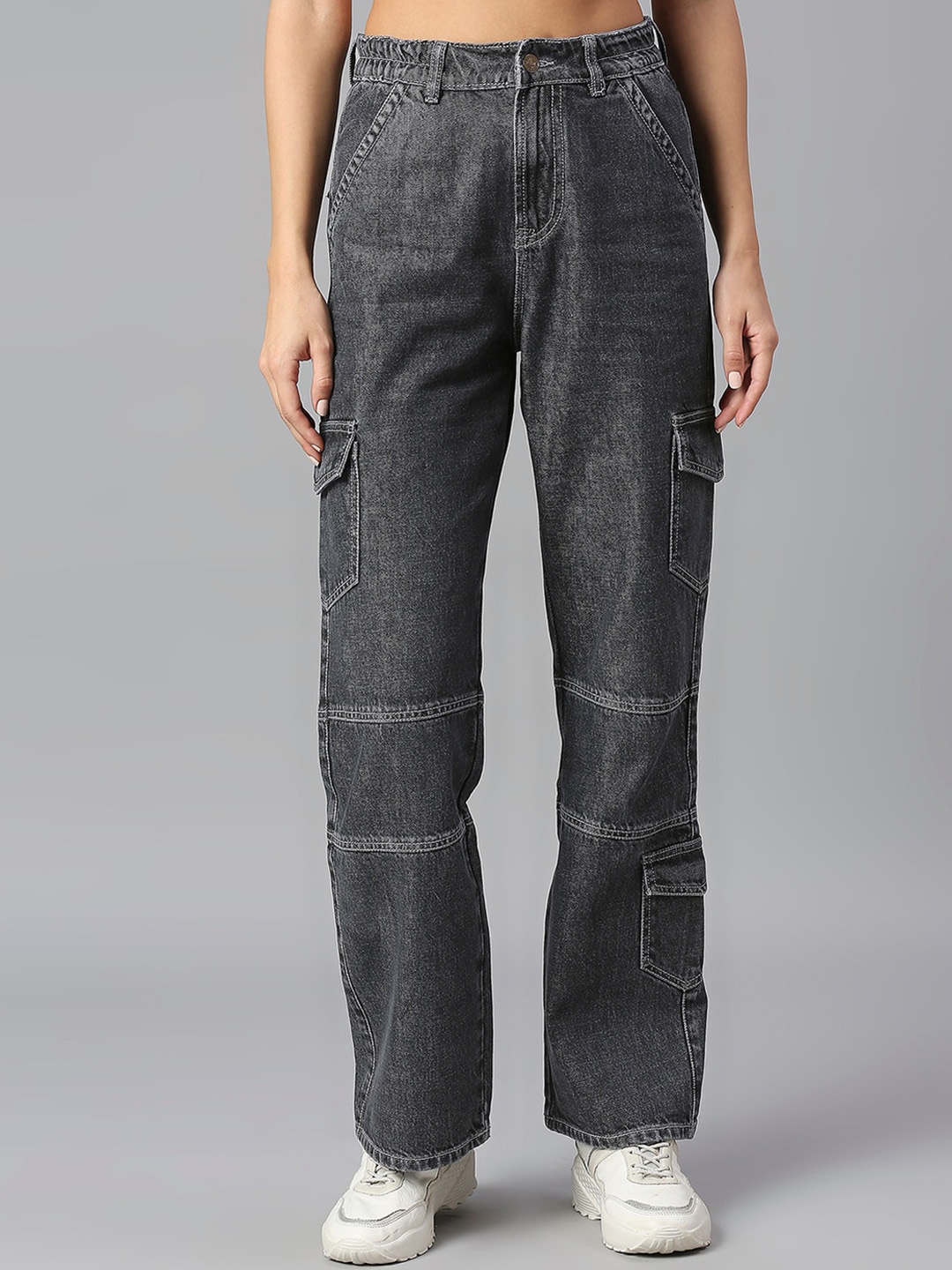 

TARAMA Women Cotton Straight Fit High-Rise Jeans, Charcoal