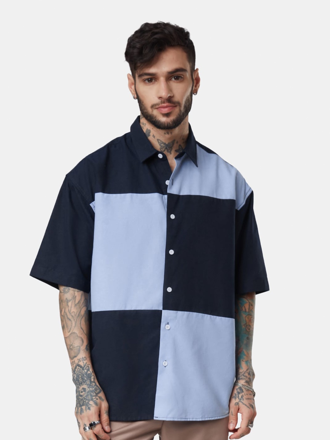 

The Souled Store Colourblocked Casual Cotton Oversized Shirt, Blue