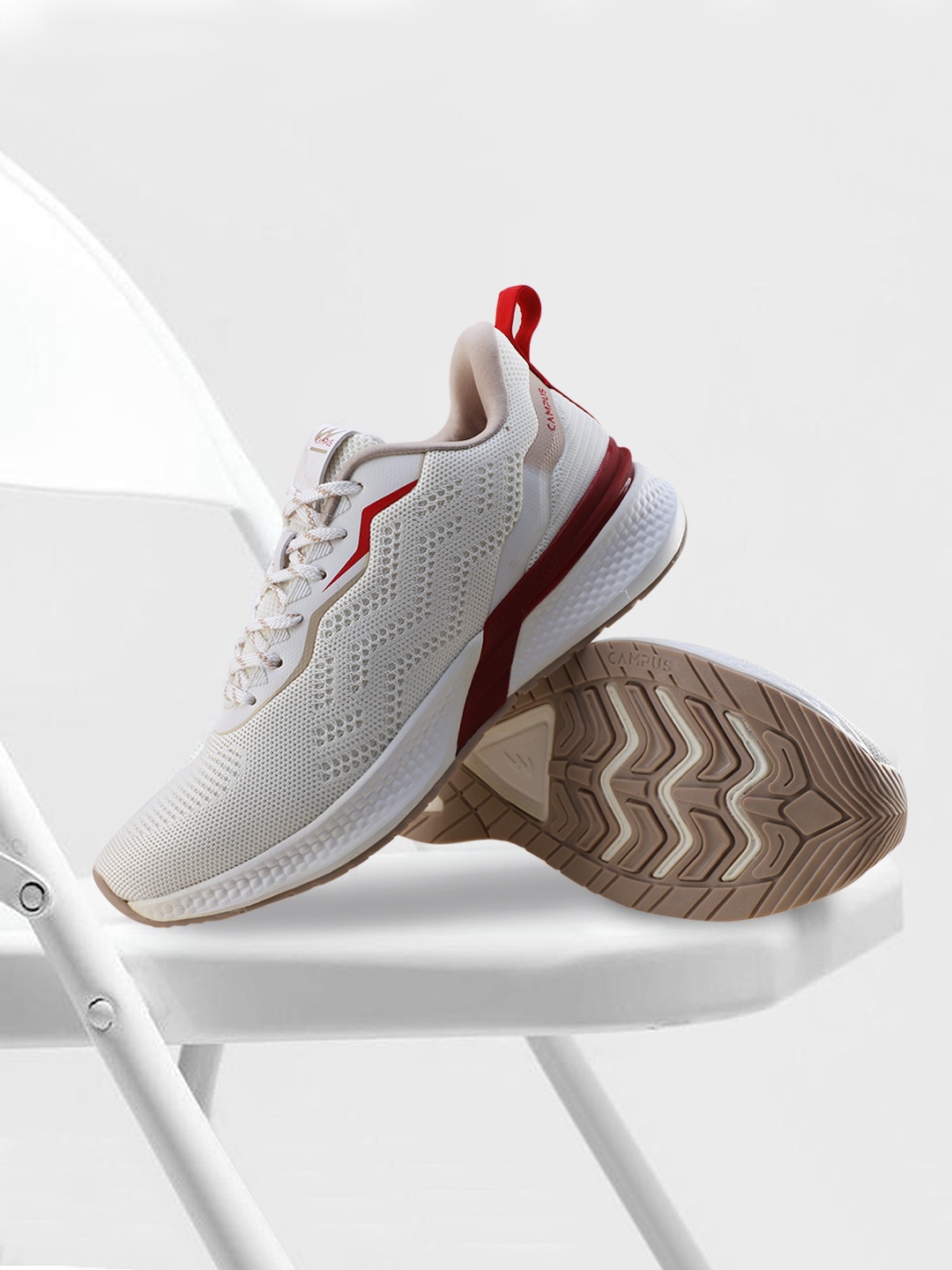 

Campus Men Lace-Ups Mesh Running Sports Shoes, Off white