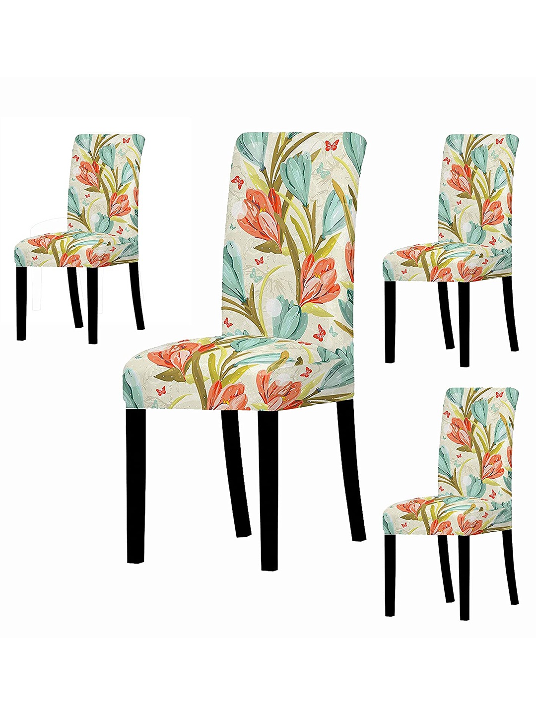 

HOUSE OF QUIRK Set Of 4 Printed Removable Chair Covers, Beige