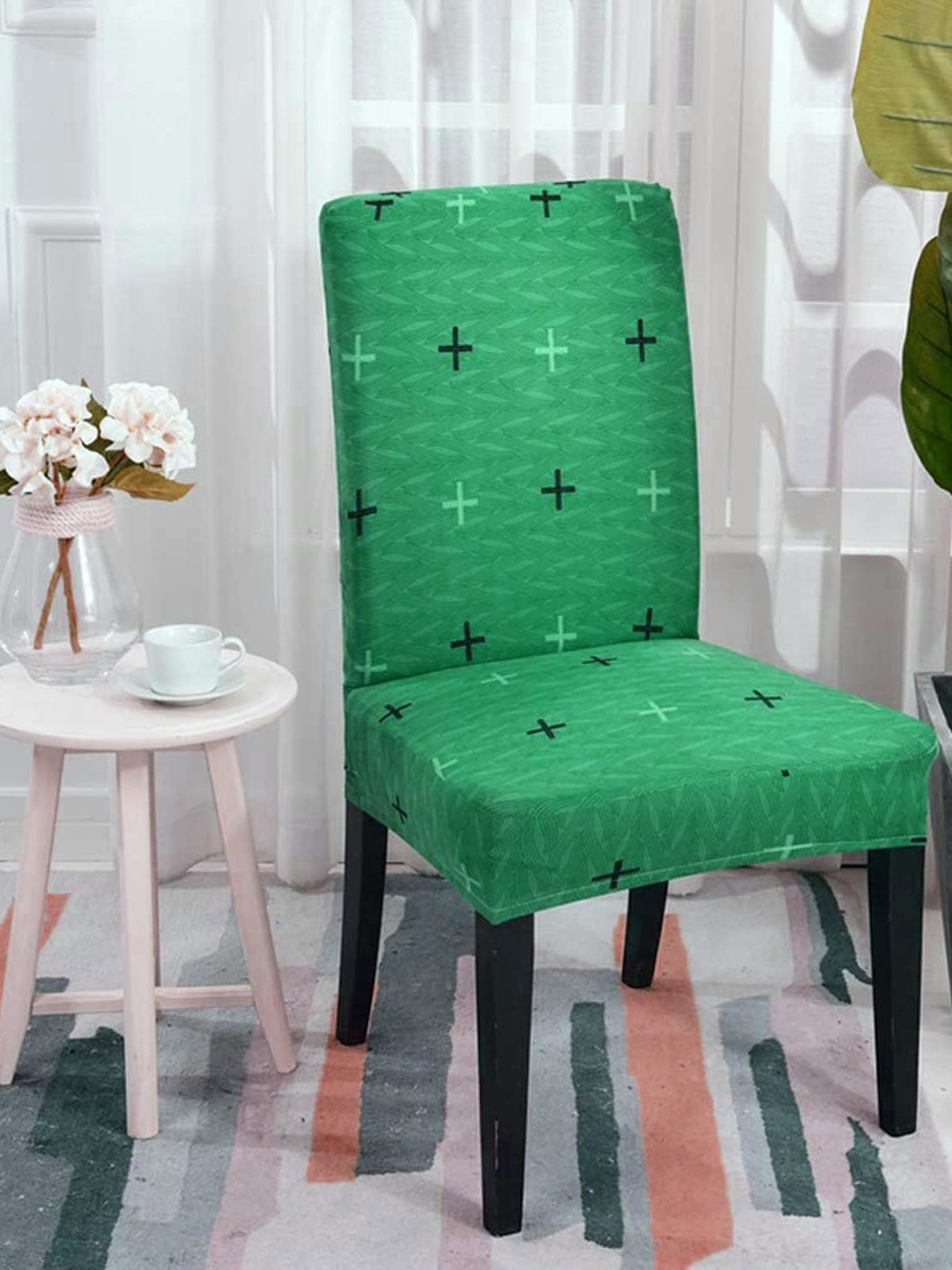 

HOUSE OF QUIRK Set Of 4 Green Printed Removable Chair Covers