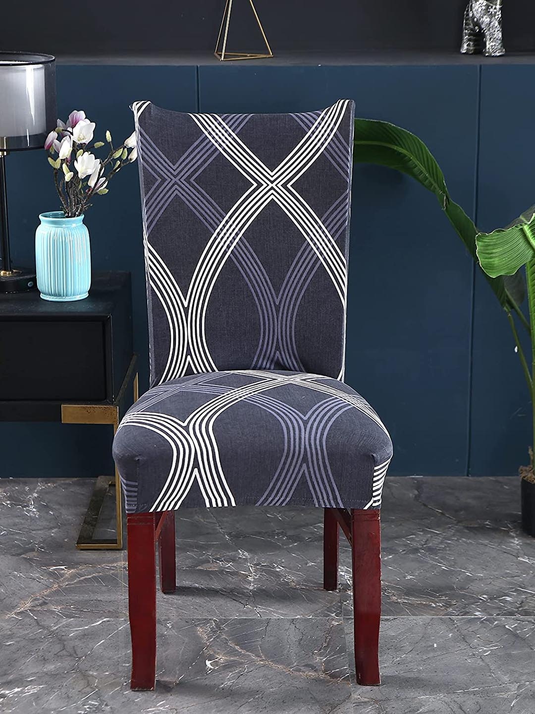 

HOUSE OF QUIRK Set Of 4 Grey Printed Removable Chair Covers