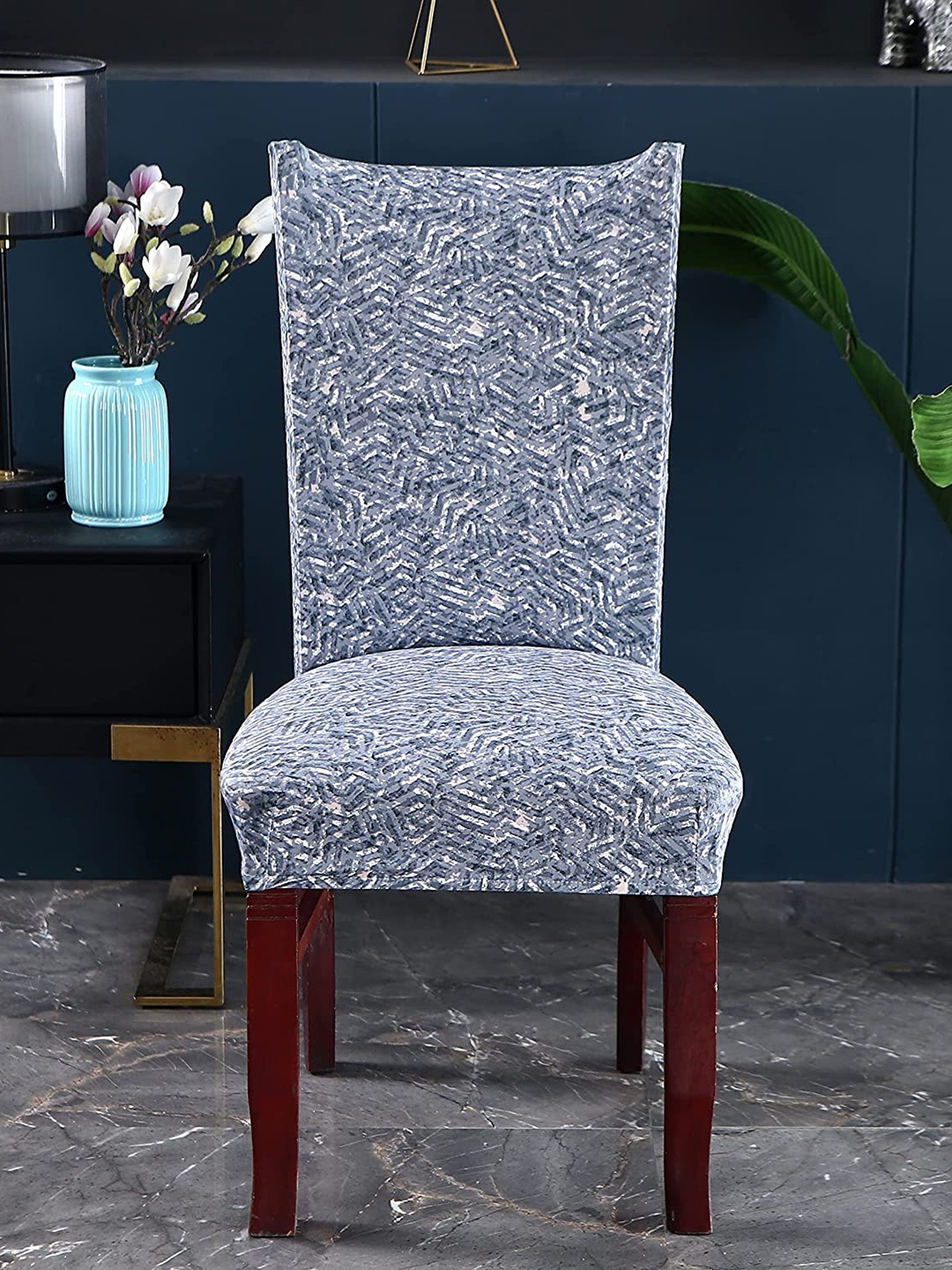 

HOUSE OF QUIRK Set Of 4 Grey Printed Removable Chair Covers