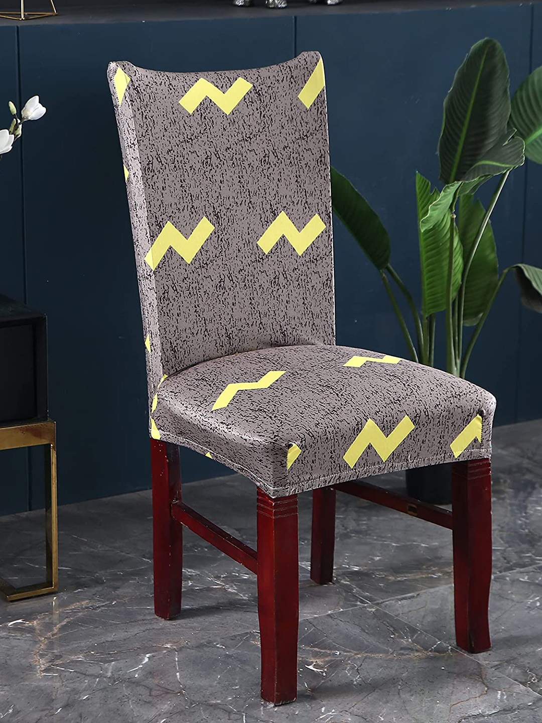 

HOUSE OF QUIRK Set Of 4 Grey Printed Removable Chair Covers