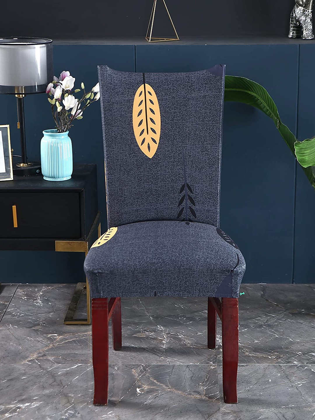 

HOUSE OF QUIRK Set Of 4 Grey Printed Removable Chair Covers