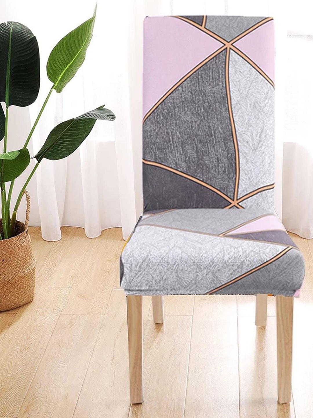 

HOUSE OF QUIRK Grey & Pink Set Of 4 Printed Removable Chair Covers