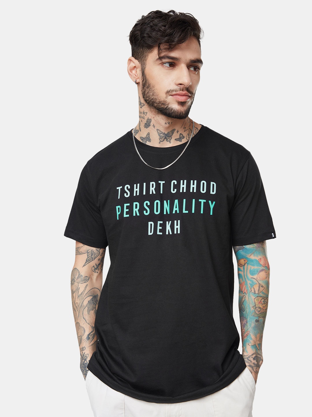 

The Souled Store Men Typography Printed Pure Cotton T-shirt, Black