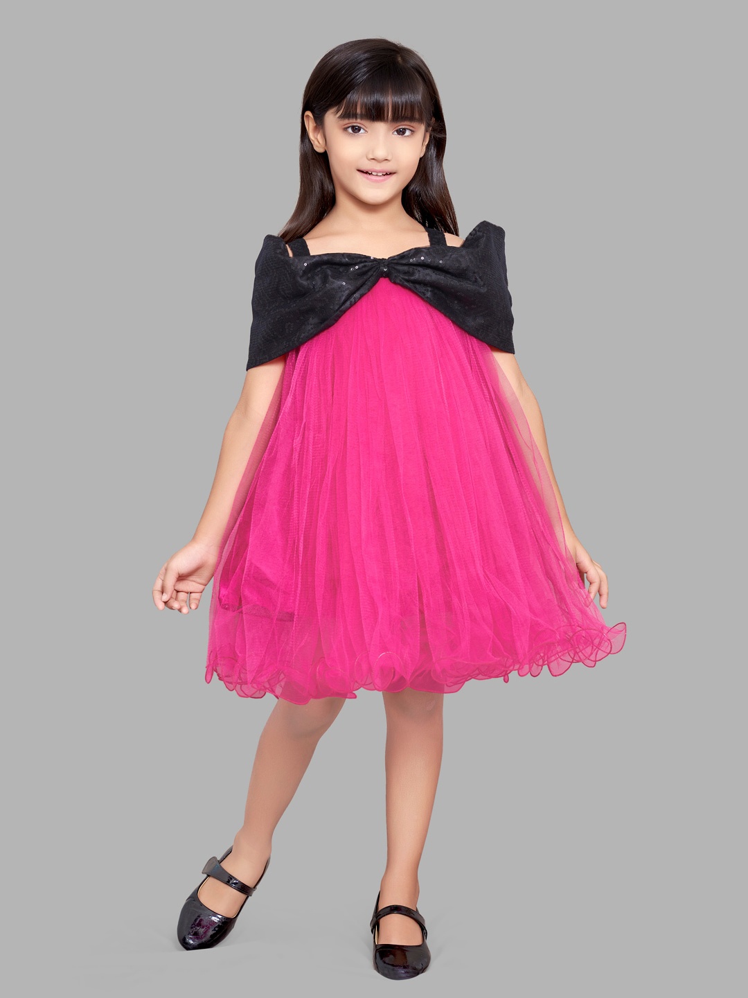 

Pink Chick Girls Colourblocked Net A-Line Dress