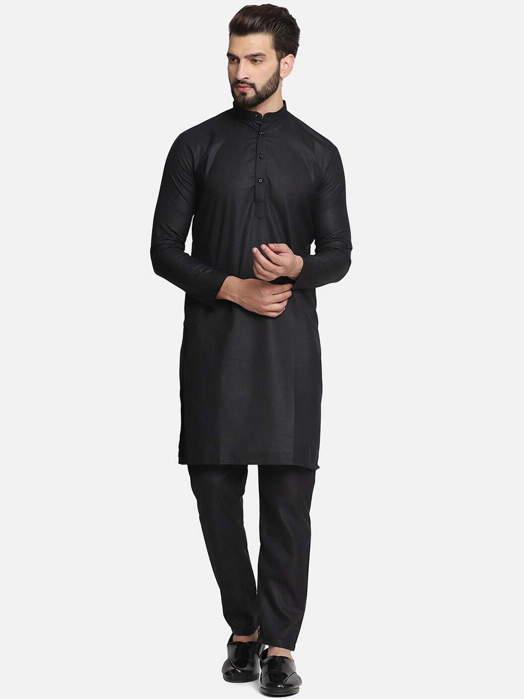 

TAHVO Men Pure Cotton Kurta with Pyjamas, Black