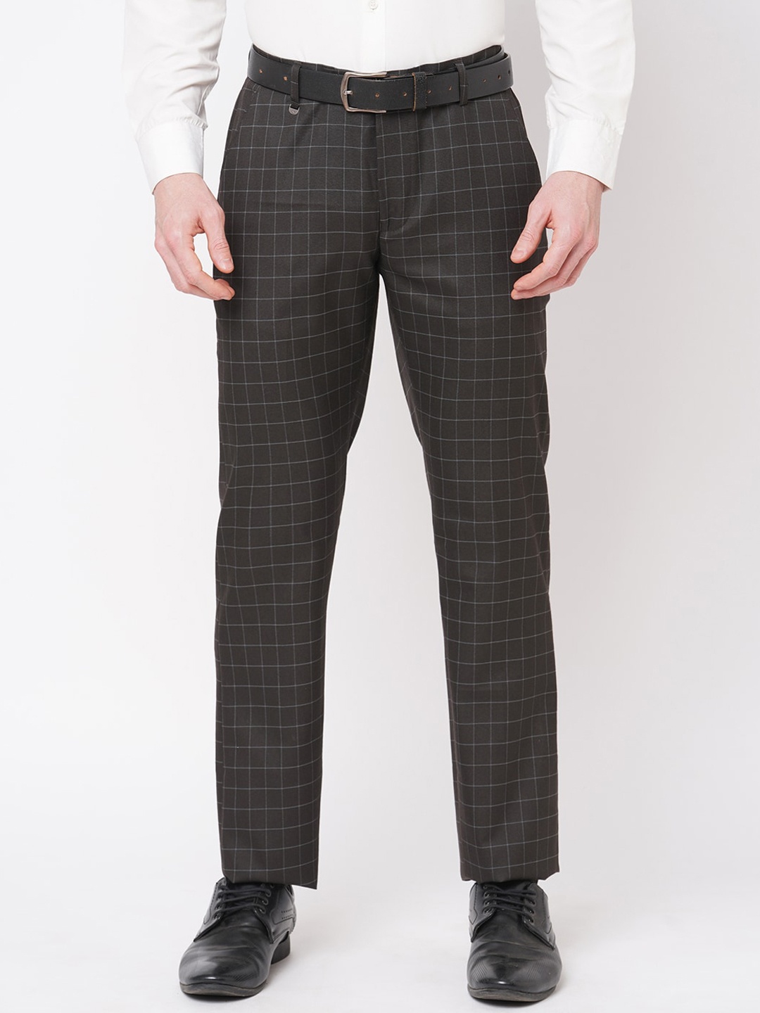 

Solemio Men Checked Original Slim Fit Formal Trousers, Brown