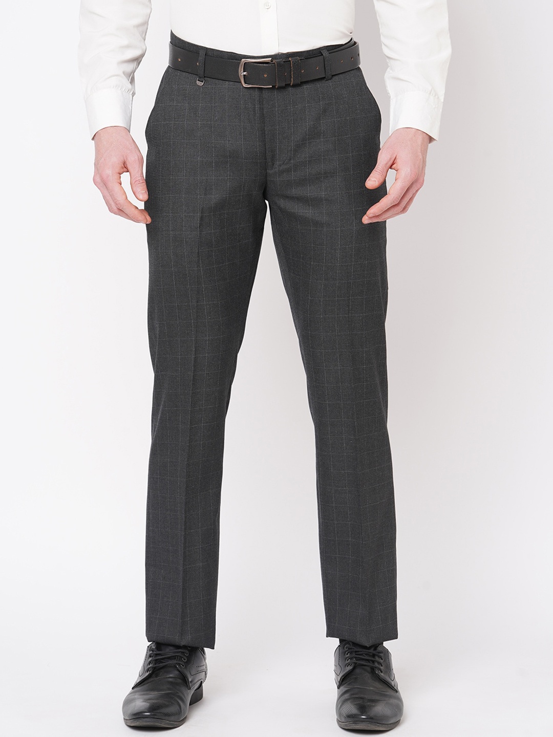 

Solemio Men Checked Original Slim Fit Easy Wash Trousers, Black