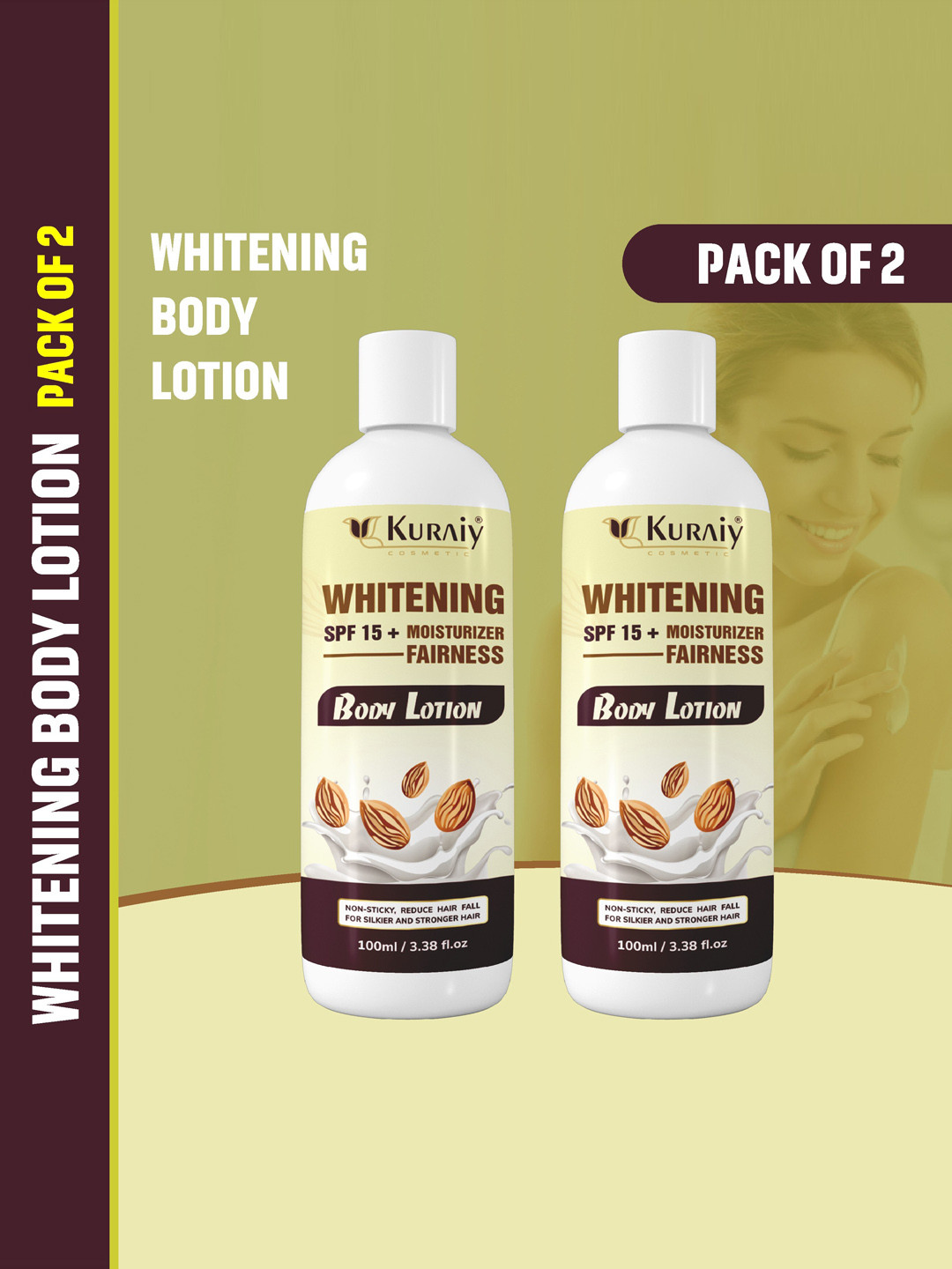 

KURAIY Pack Of 2 Moisturizing Almond Body Lotion 100ml, White