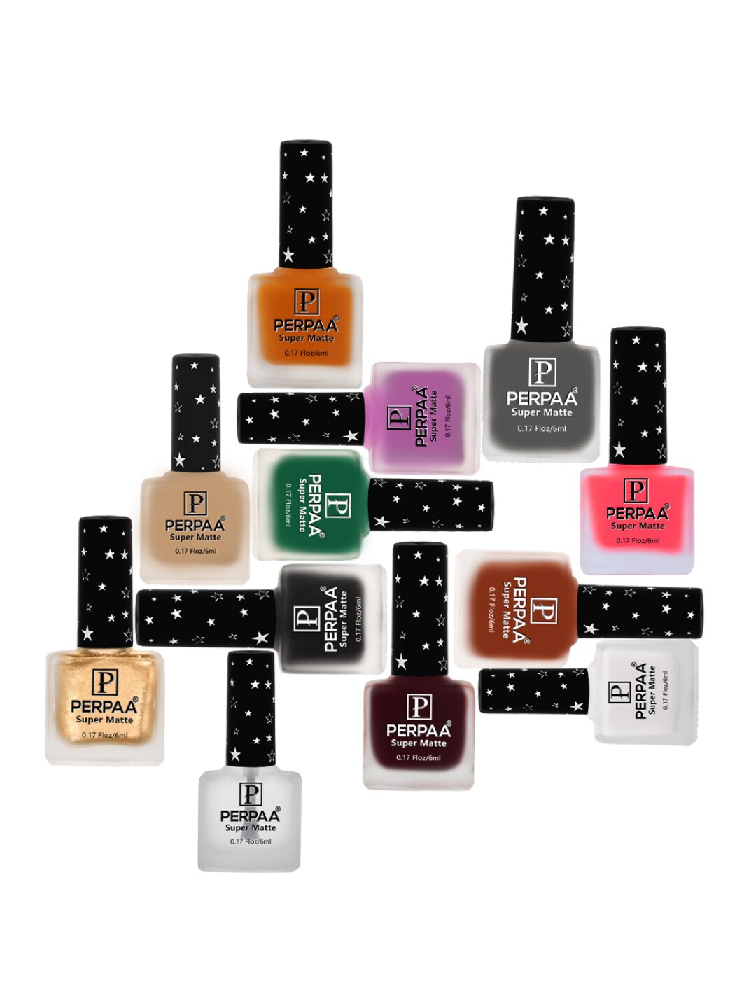 

PERPAA Set Of 12 Super Matte Quick-Dry & Long Lasting Nail Polish 6ml Each - Combo 33, Black