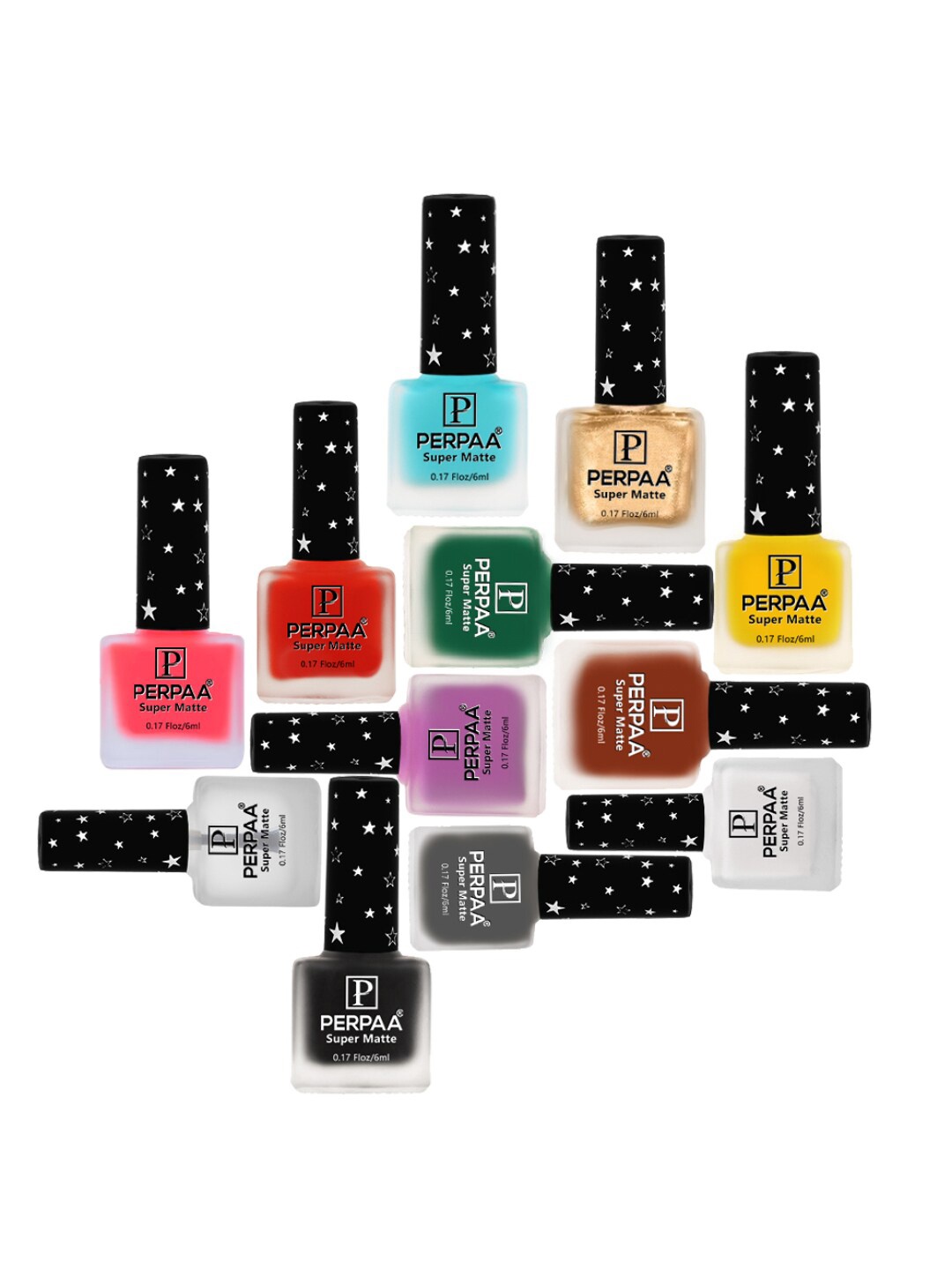 

PERPAA Set of 12 Super Matte Quick-Dry & Long Lasting Matte Nail Polish 6ml each- Combo 36, Multi