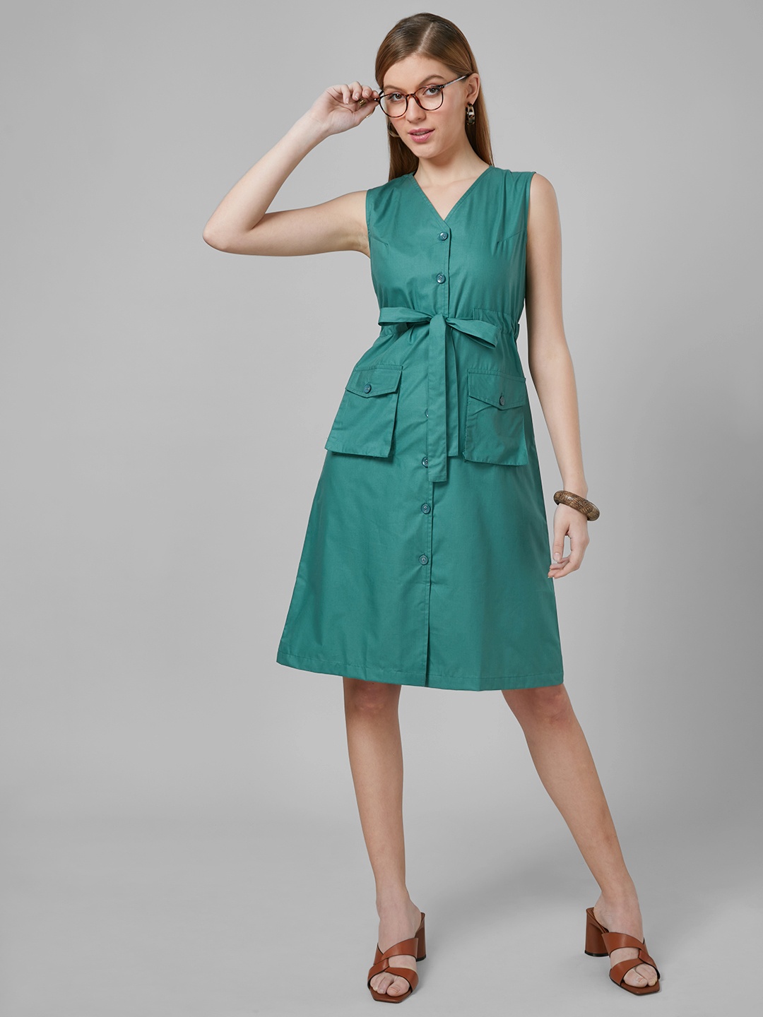 

Style Quotient Cotton A-Line Dress, Green