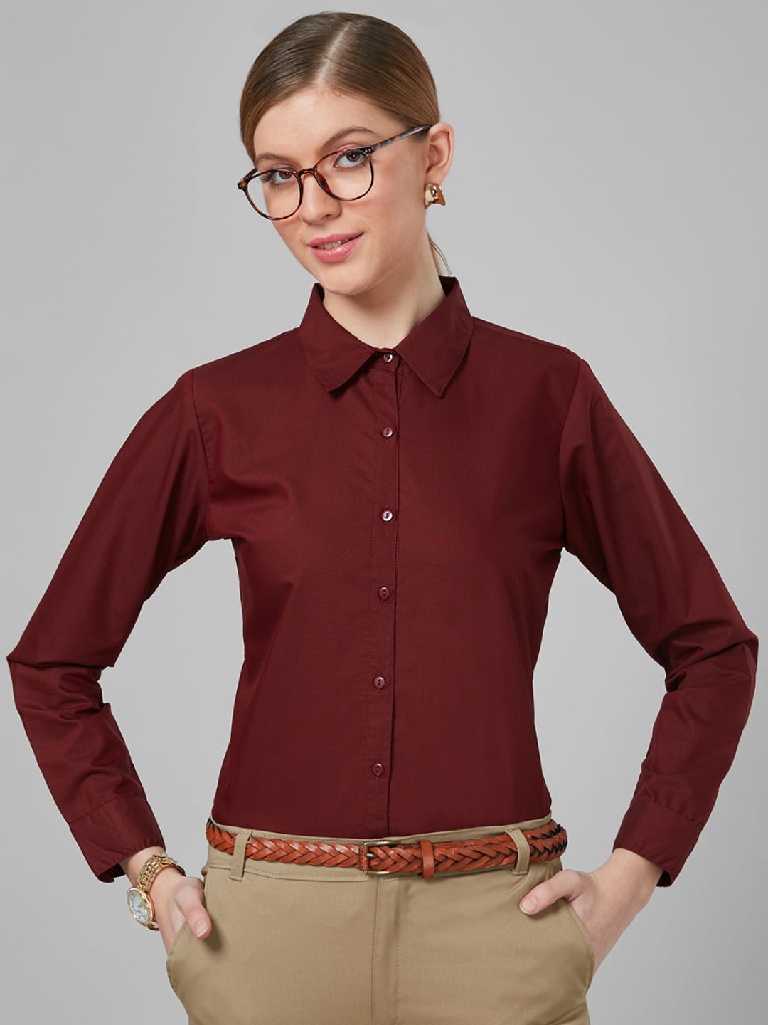 

Style Quotient Women Smart Formal Shirt, Maroon