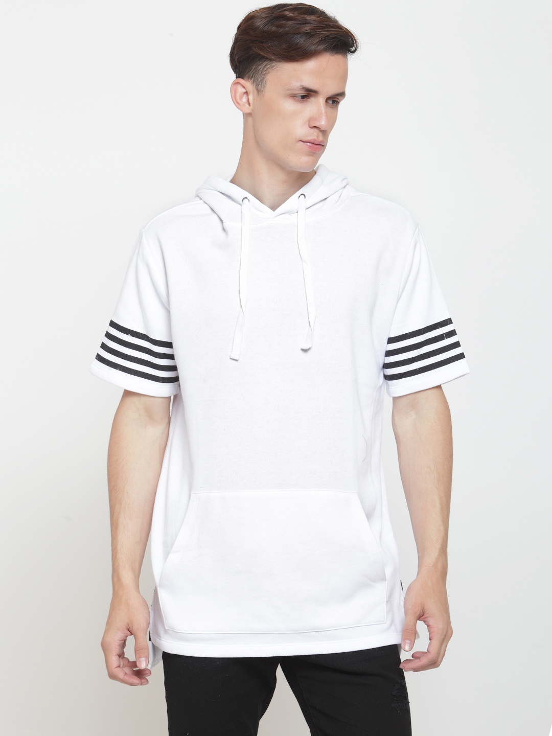 

FOREVER 21 Men White Solid Hooded Sweatshirt