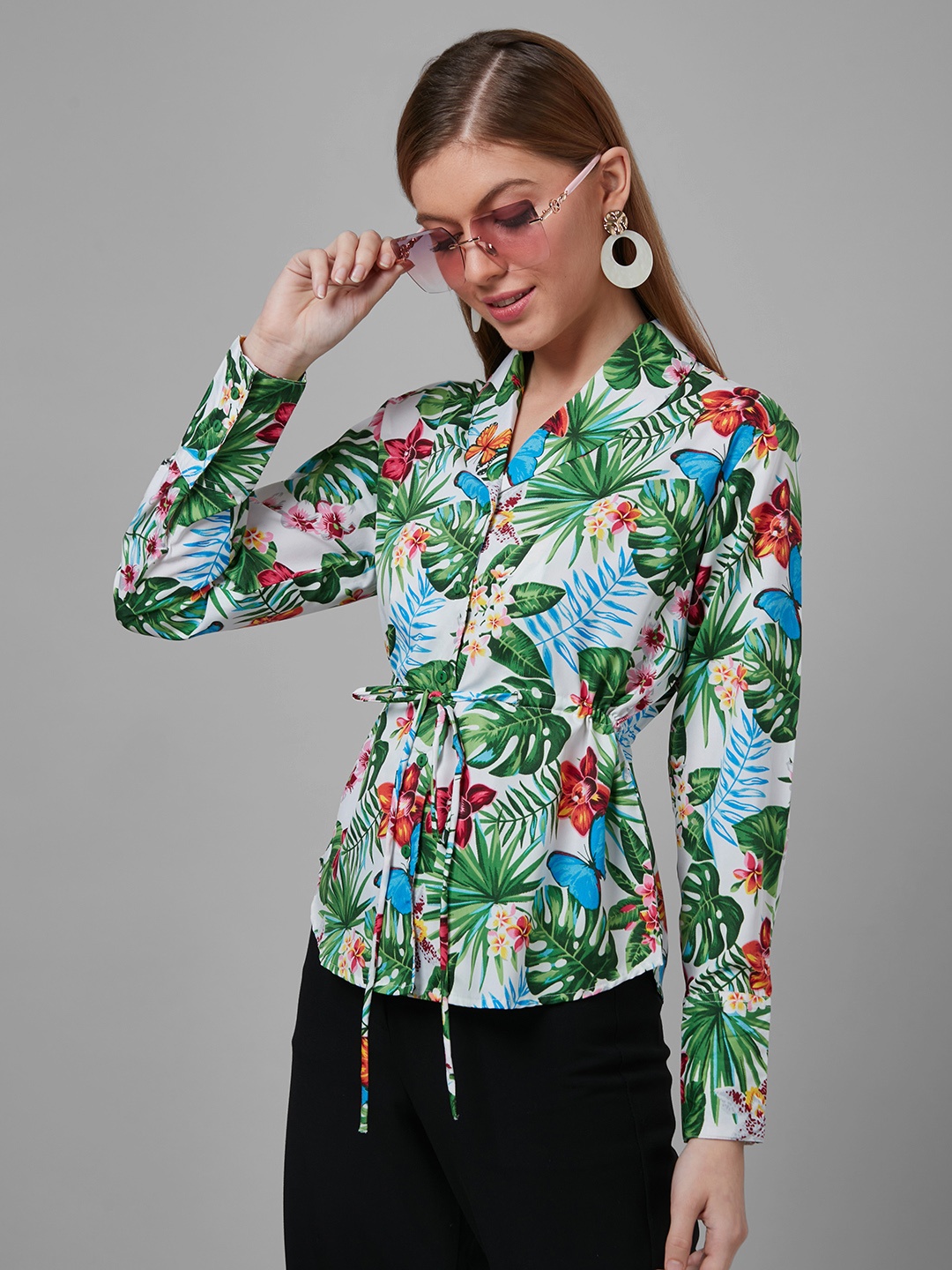 

Style Quotient Tropical Print Tropical Shirt Style Top, White