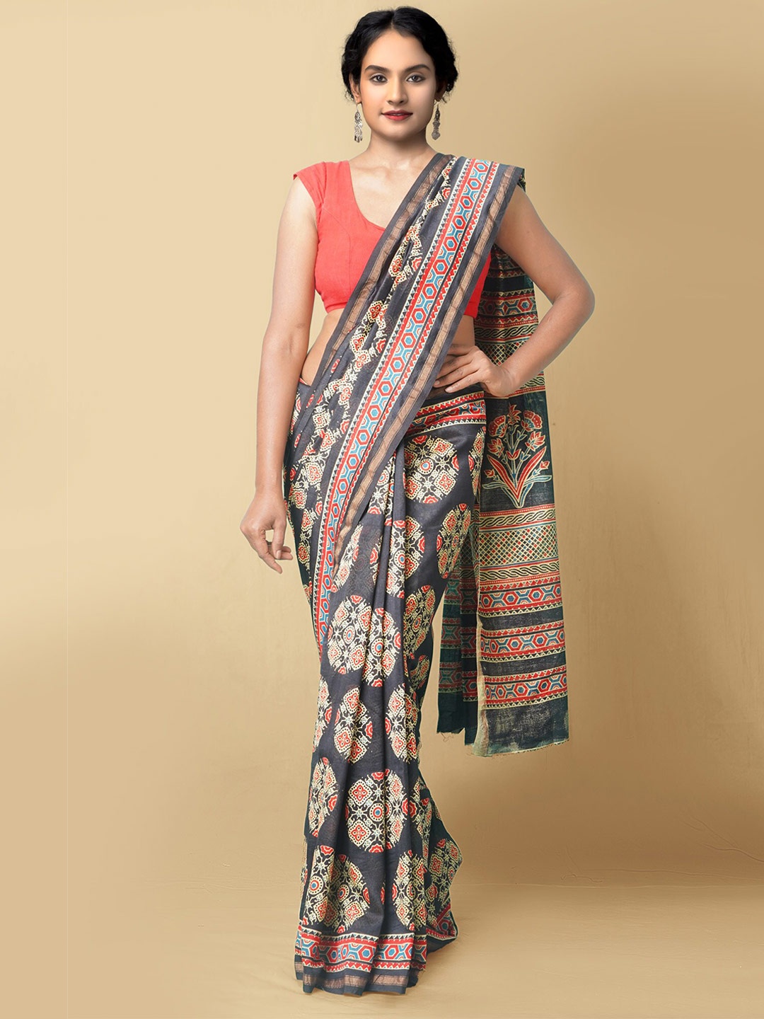 

Unnati Silks Floral Chanderi Saree, Black