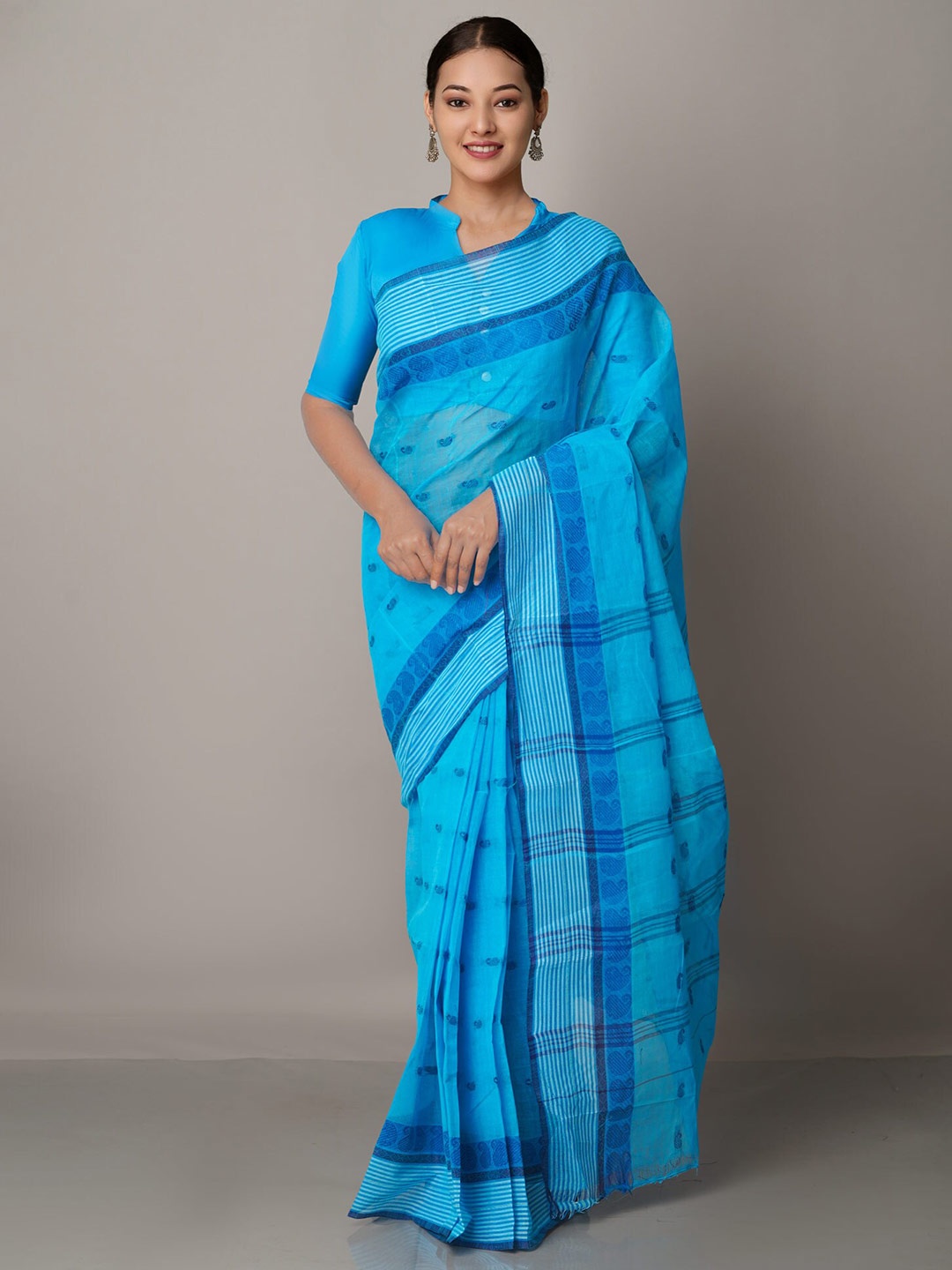 

Unnati Silks Woven Design Pure Cotton Taant Saree, Blue