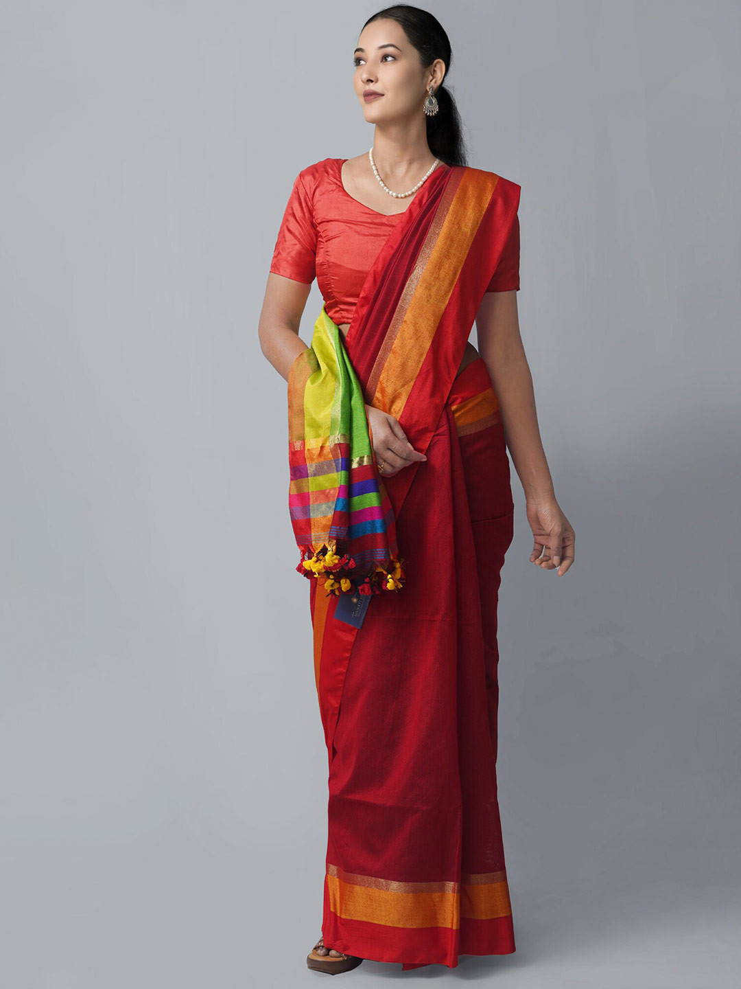 

Unnati Silks Zari Pure Cotton Kanjeevaram Saree, Red