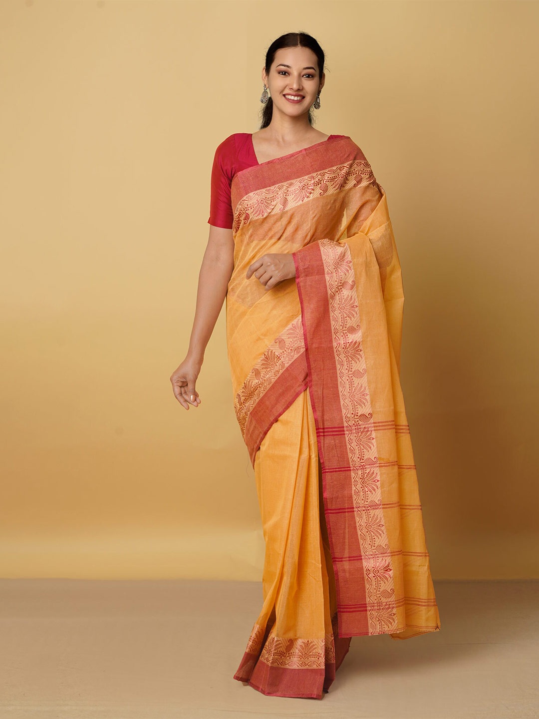 

Unnati Silks Pure Cotton Taant Saree, Brown